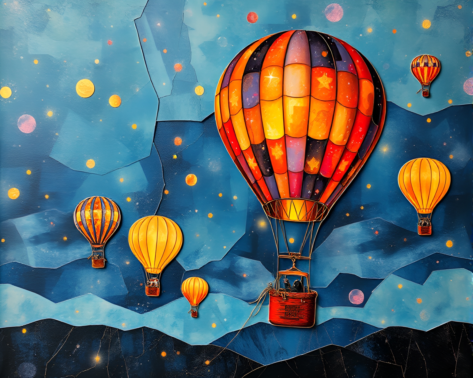 Surreal Hot Air Balloon Collage Fresco Painting – free AI stock image