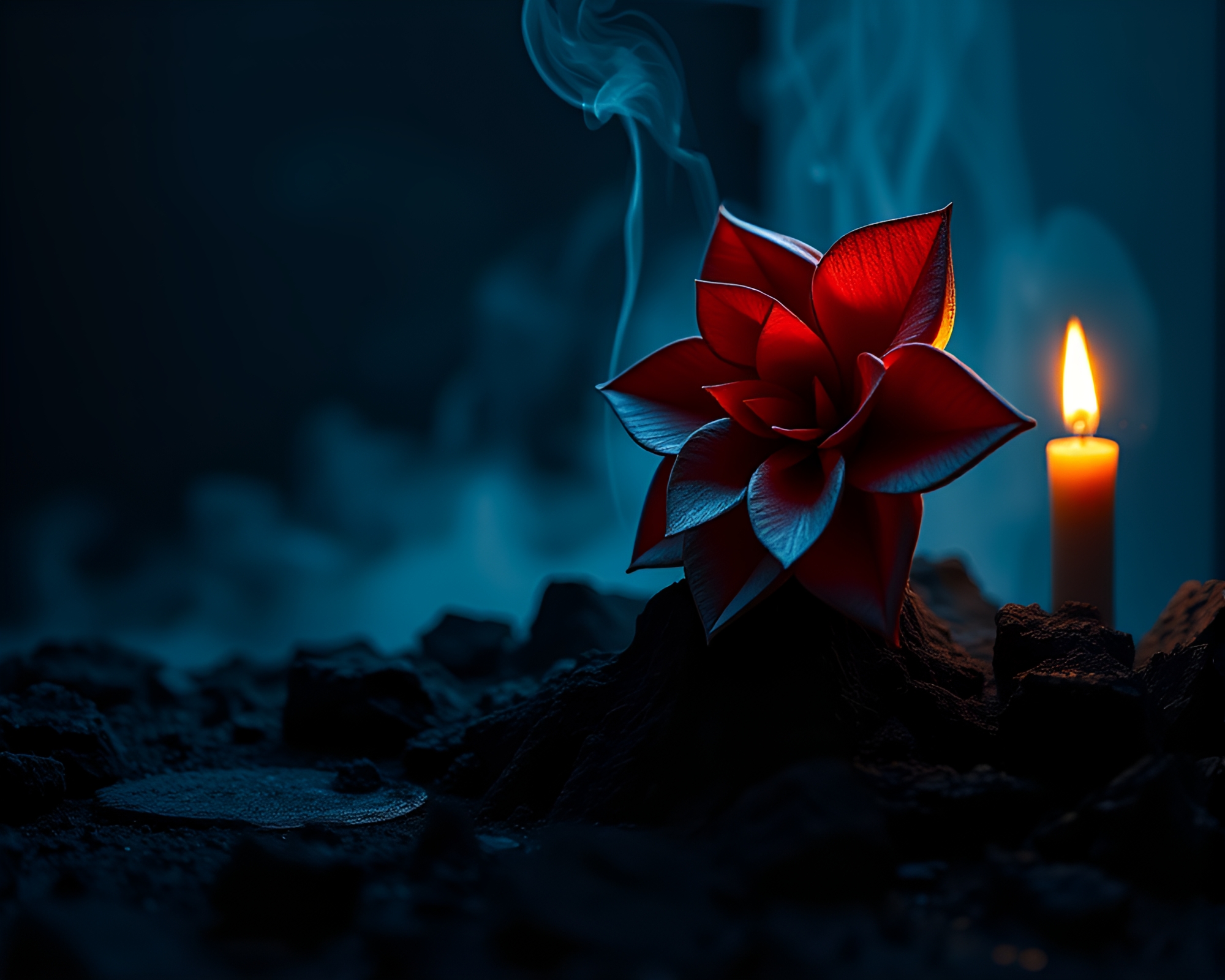 Origami flower amid spray painted volcanic ash drips – free AI stock image
