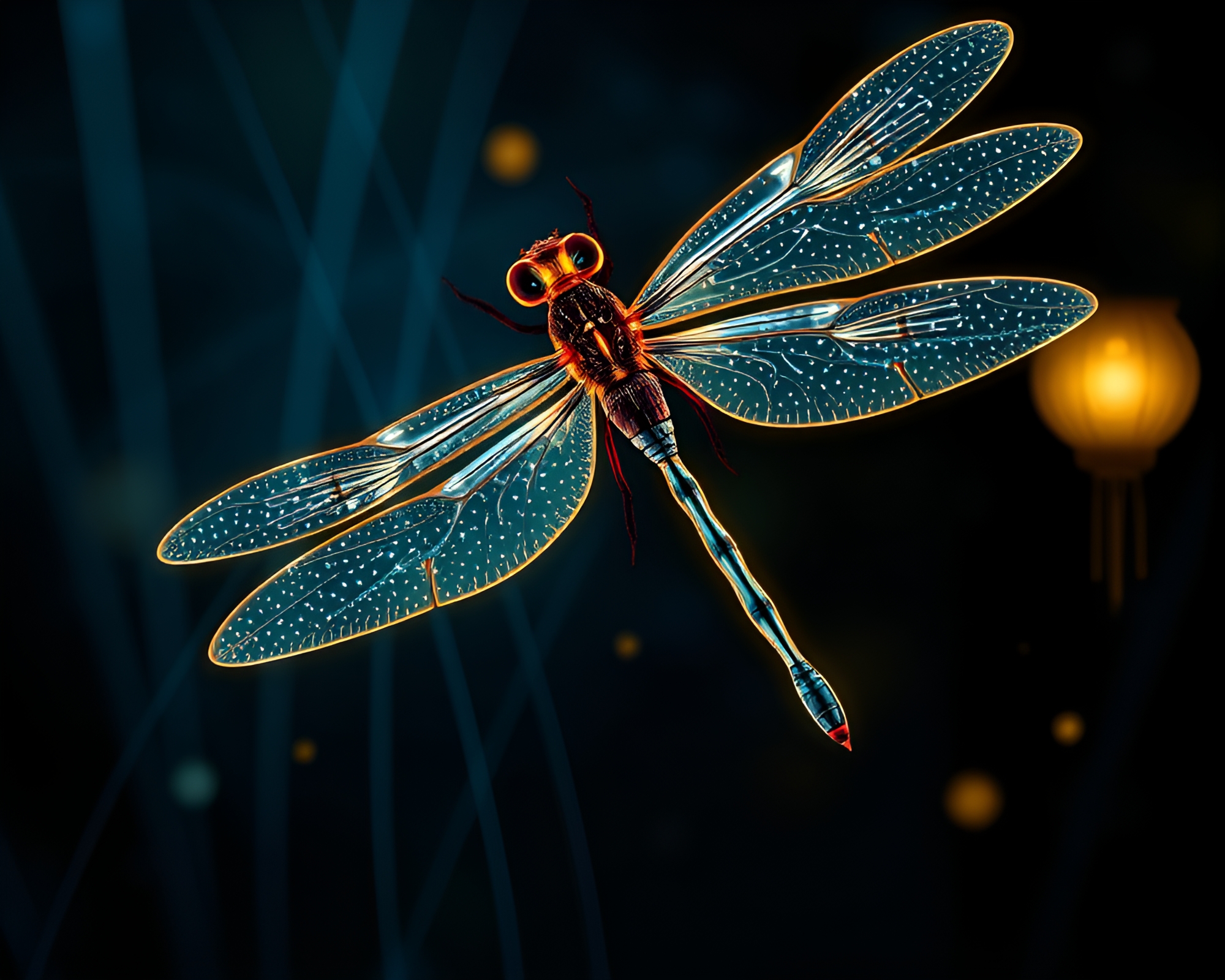 Dragonfly Fiber Optic Lantern Illustration – free AI stock image