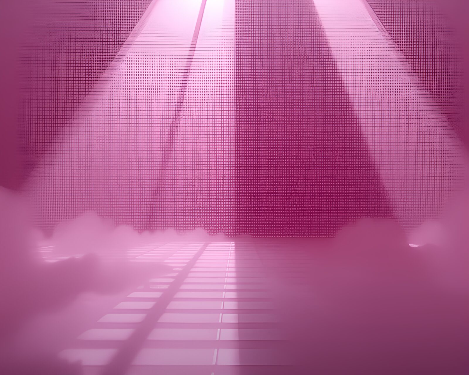 A futuristic grid structure lost in swirling fog banks