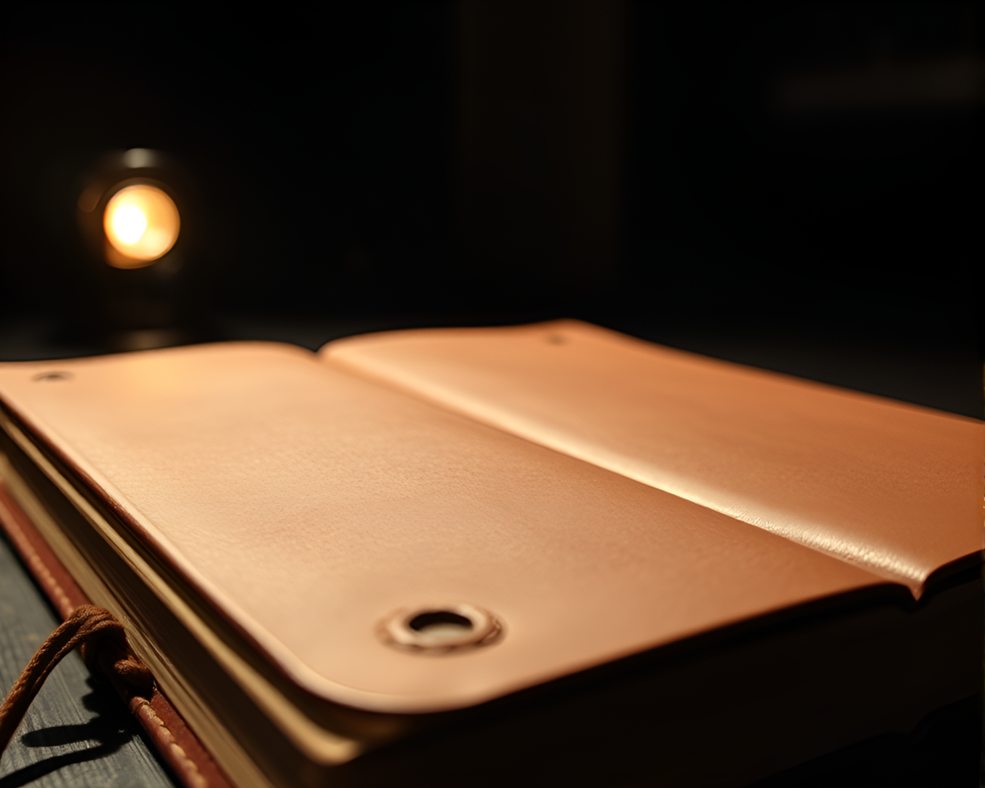 Leather-bound Diary under Theatrical Bio-Organic Lighting – free AI stock image