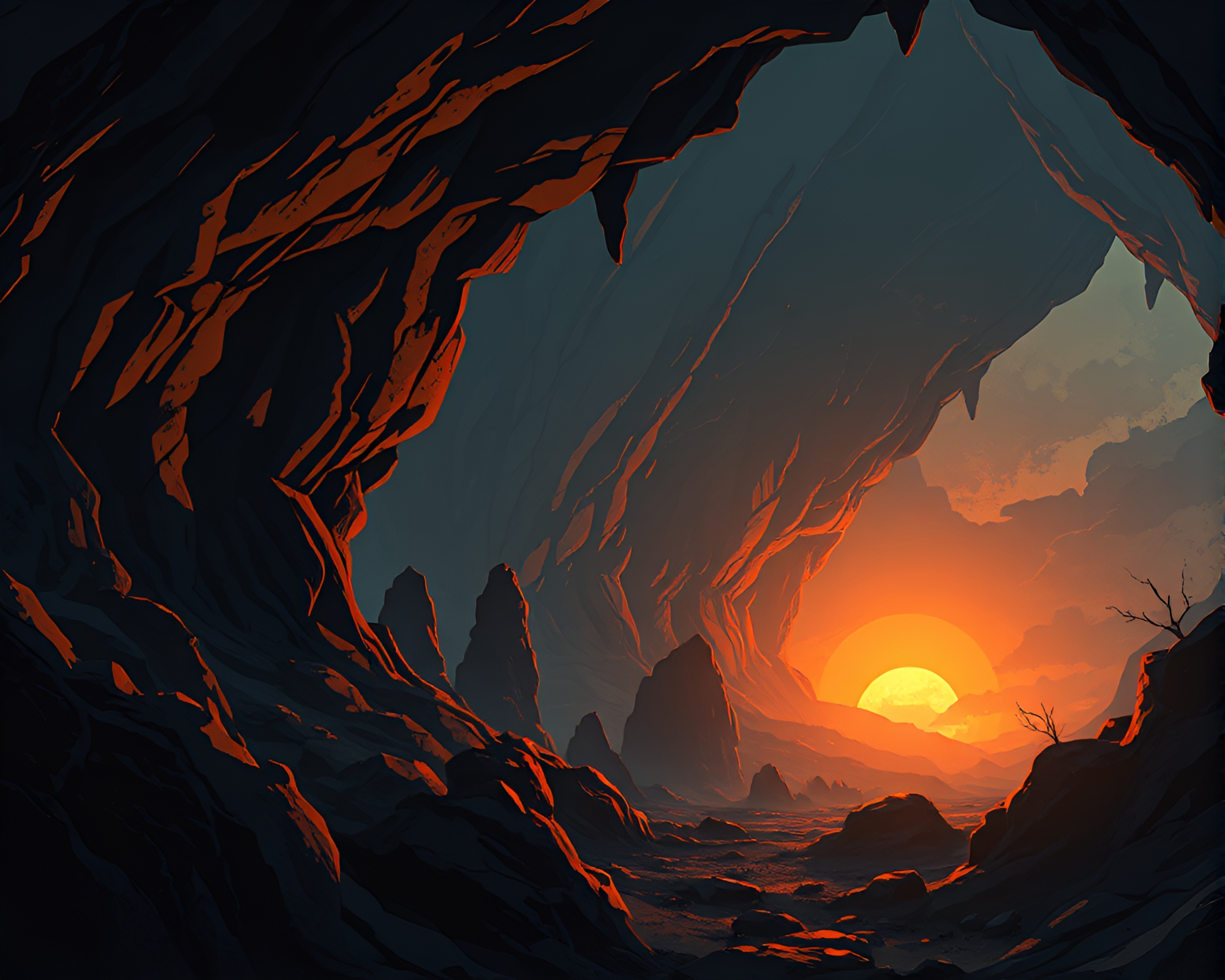 Steampunk Cave Painting at Dawn – free AI stock image