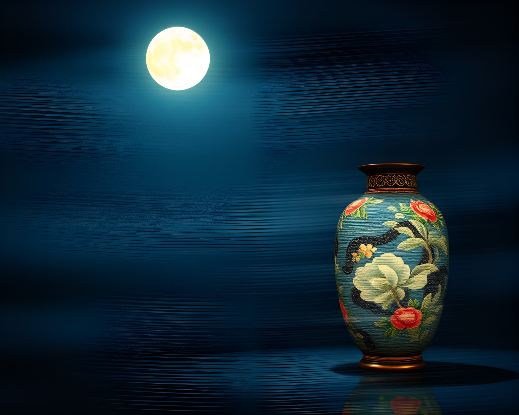 Moonlit Cloisonné Vase with Motion Blur Streaks – free AI stock image
