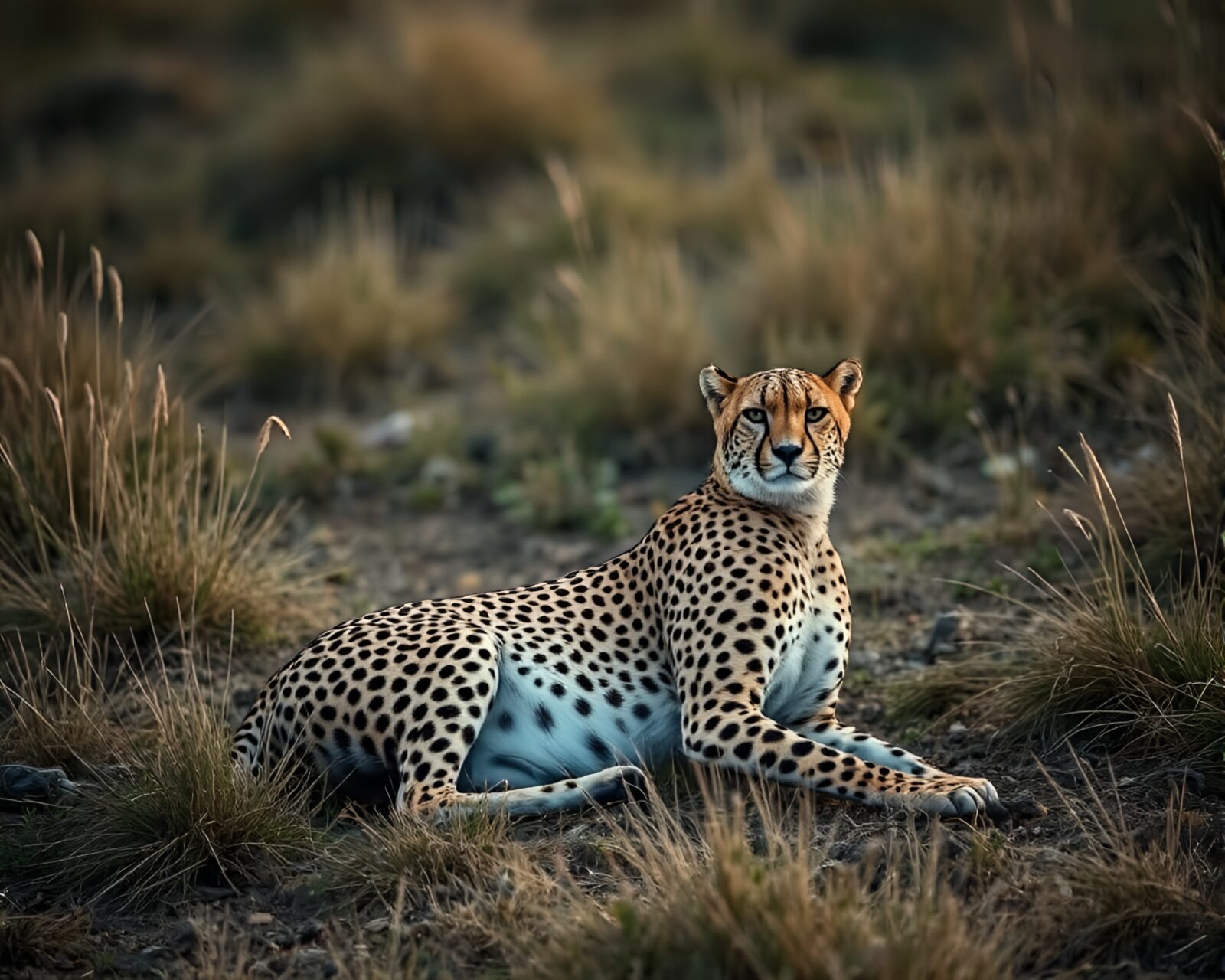 High-angle cross-processed image of cheetah under dramatic lighting