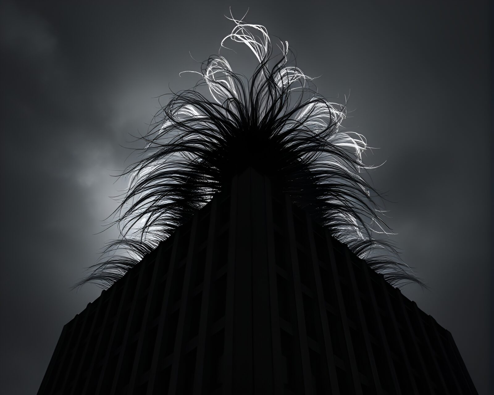 Asymmetrical balance of dark and light in brutalist structure