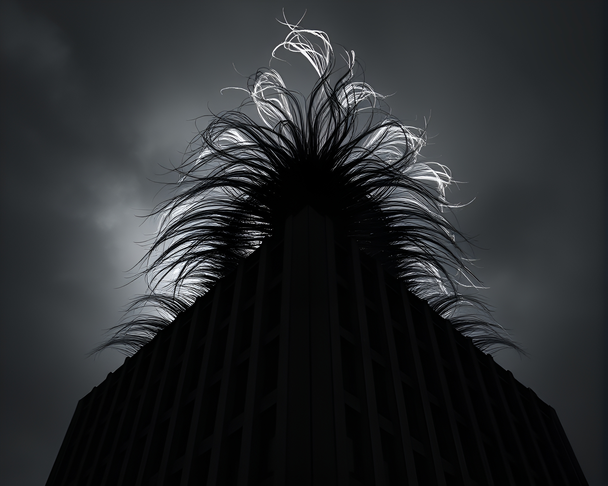 Dramatic Brutalist Architecture in Hair Simulation Artwork – free AI stock image