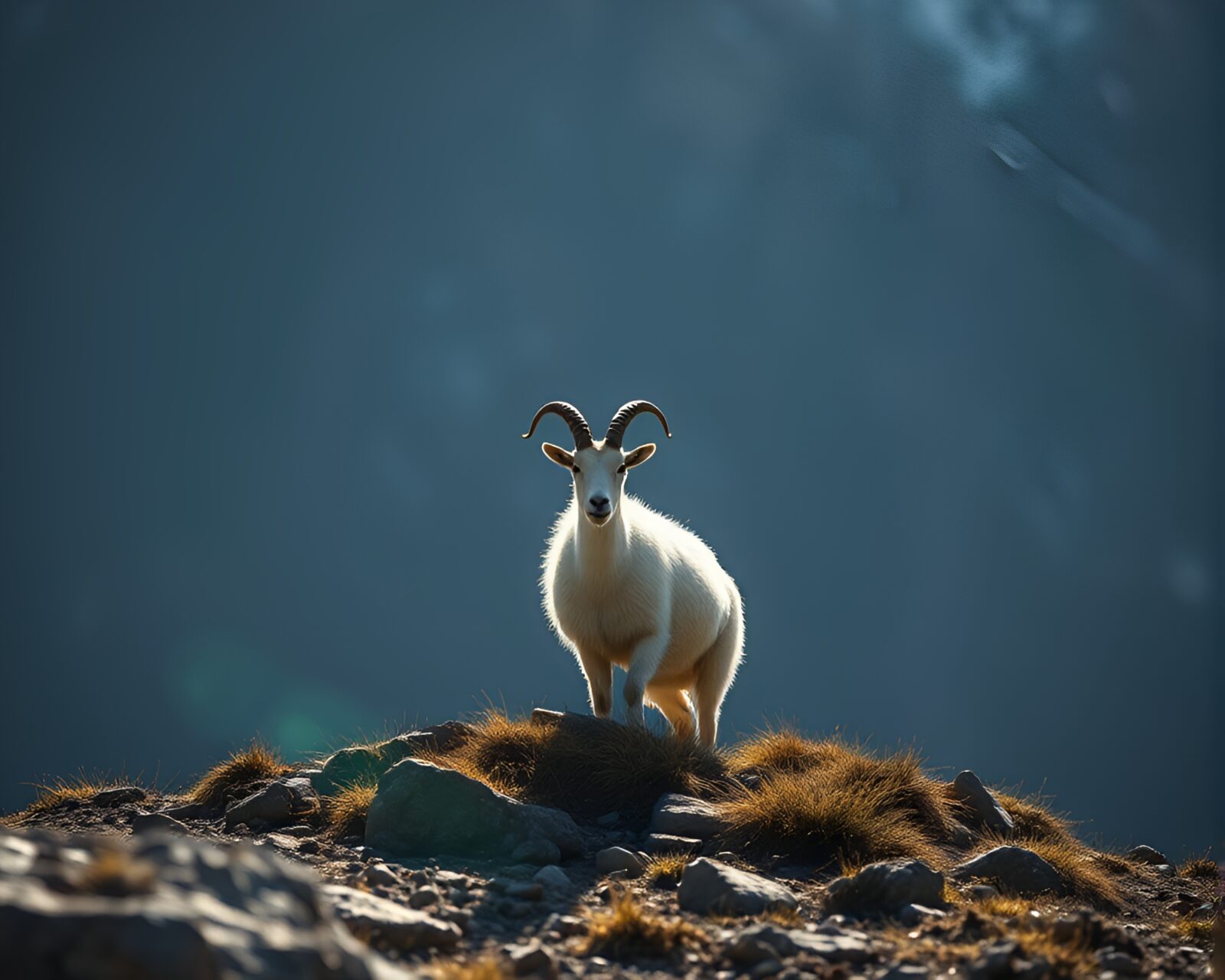 A majestic mountain goat under the midday sun