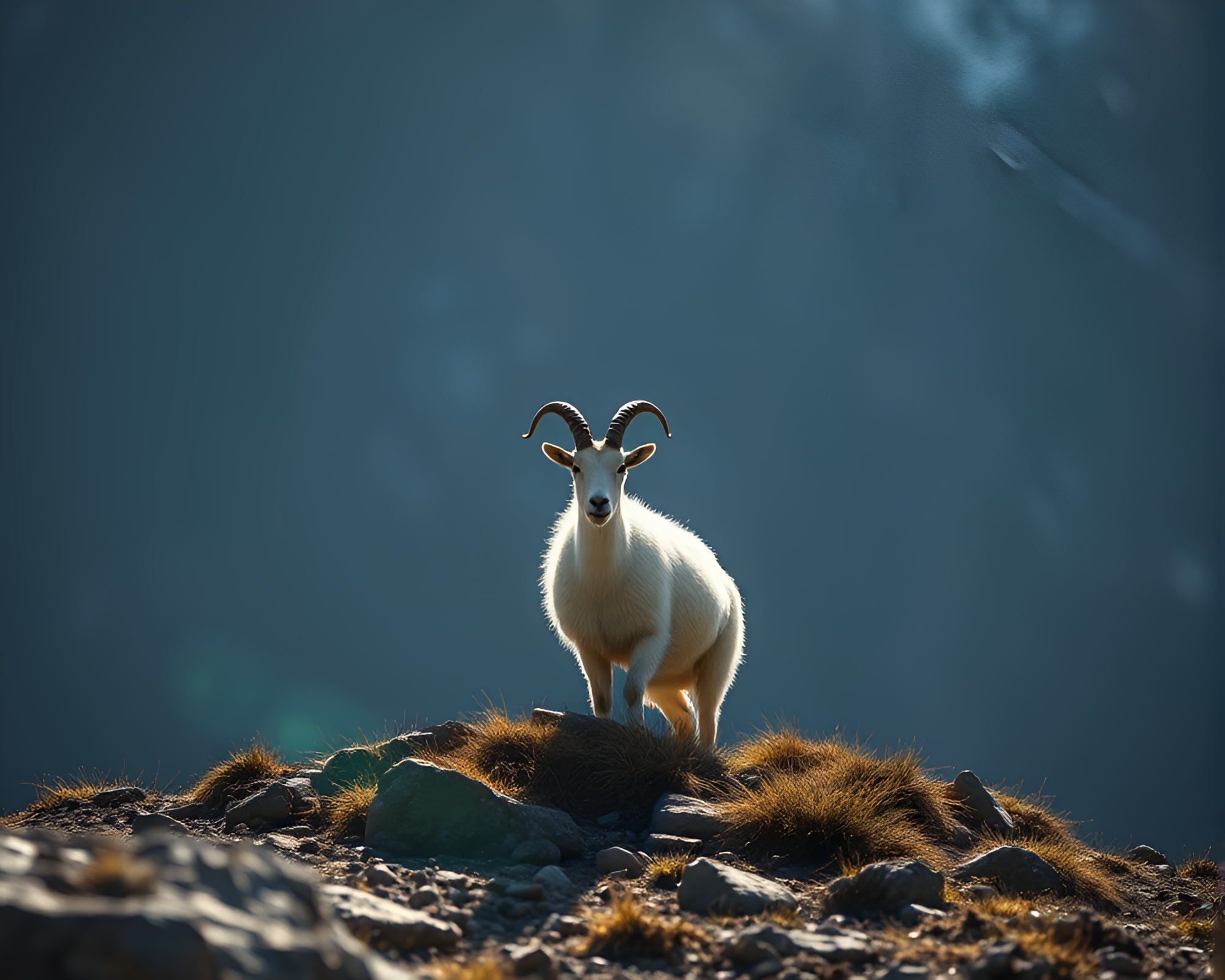Mountain Goat Gazing in Bright Midday Light – free AI stock image