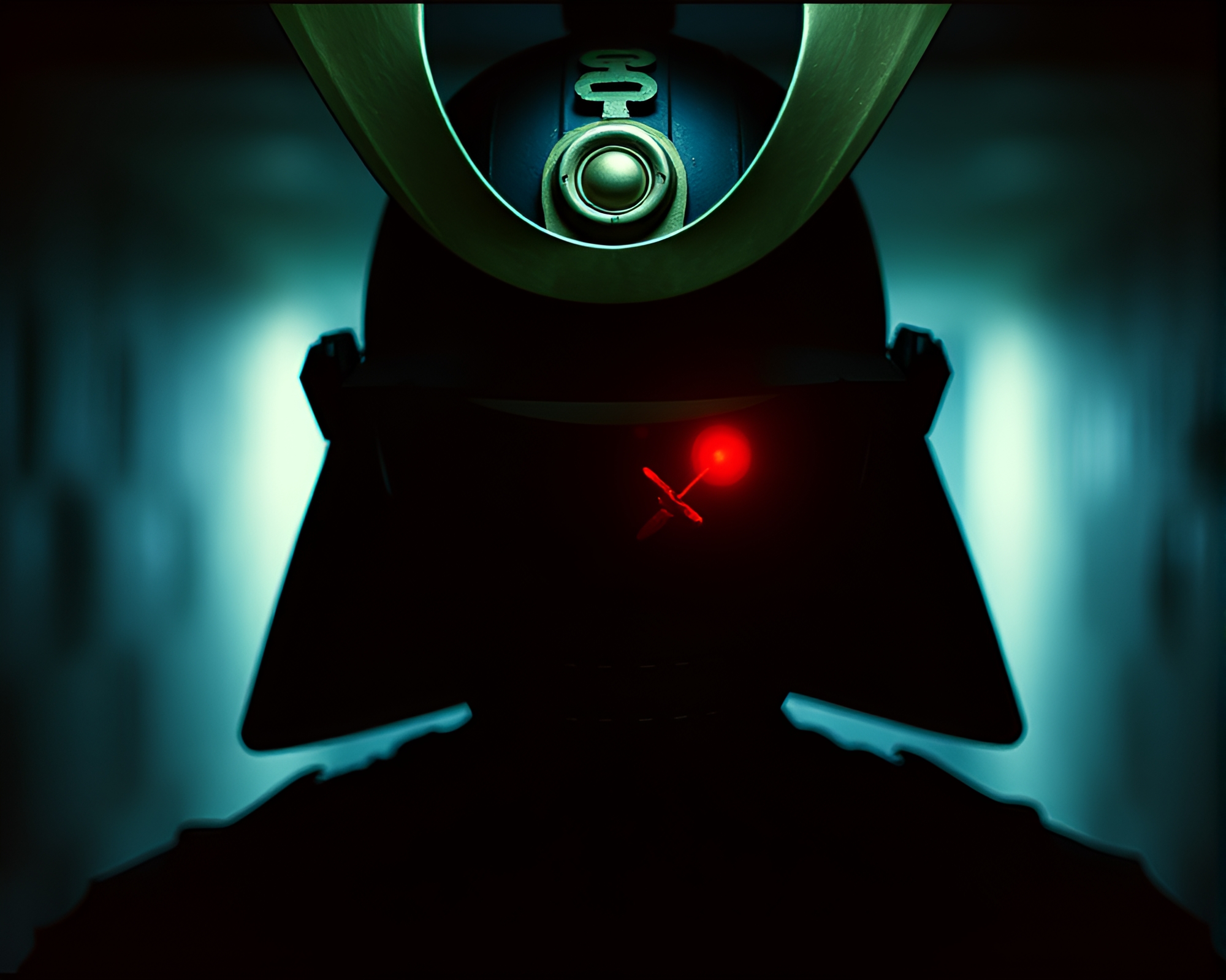Split Focus Samurai Helmet in Basement Gloom – free AI stock image