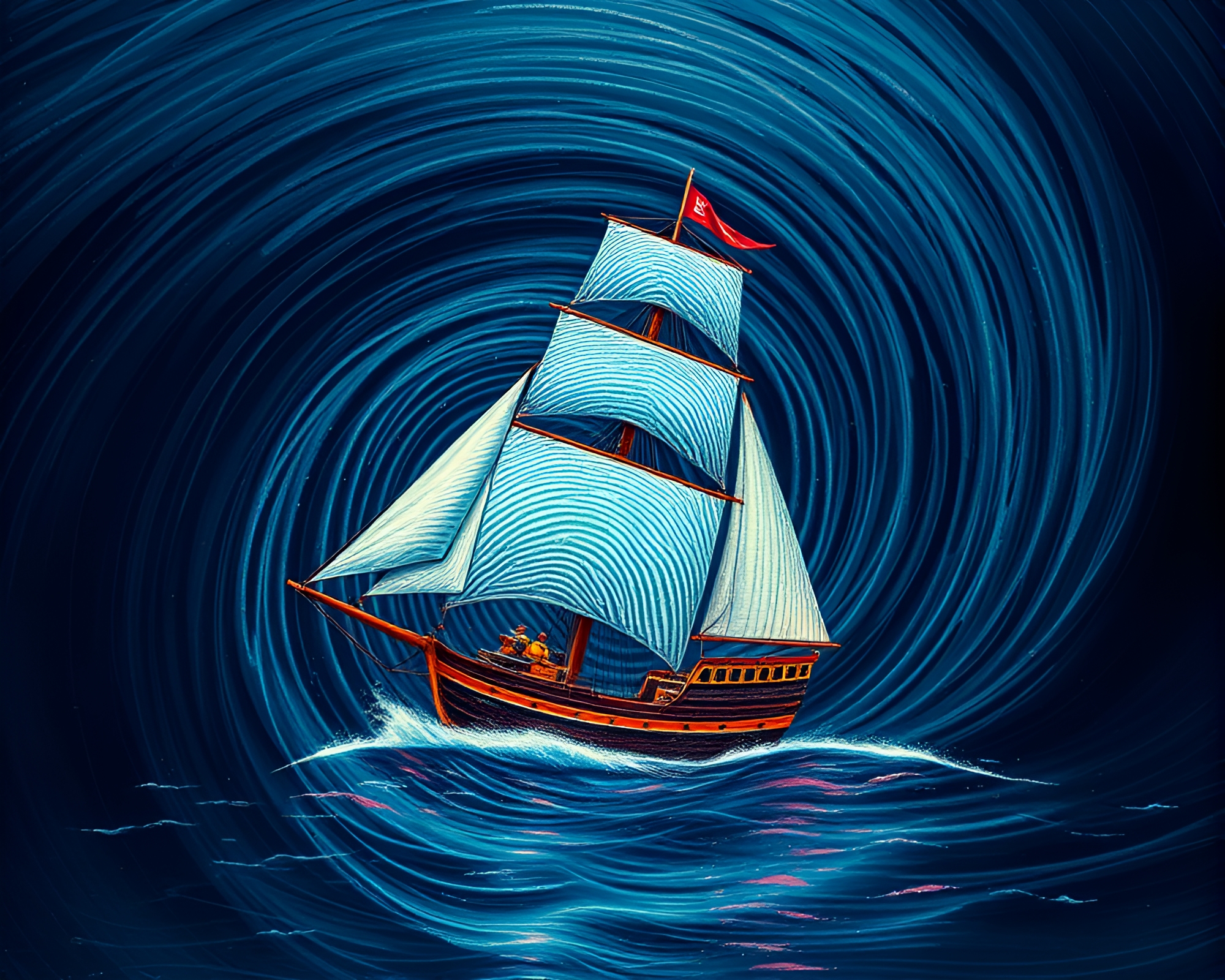 Whirling Fingerprint Swirl on Classic Sailing Ship – free AI stock image