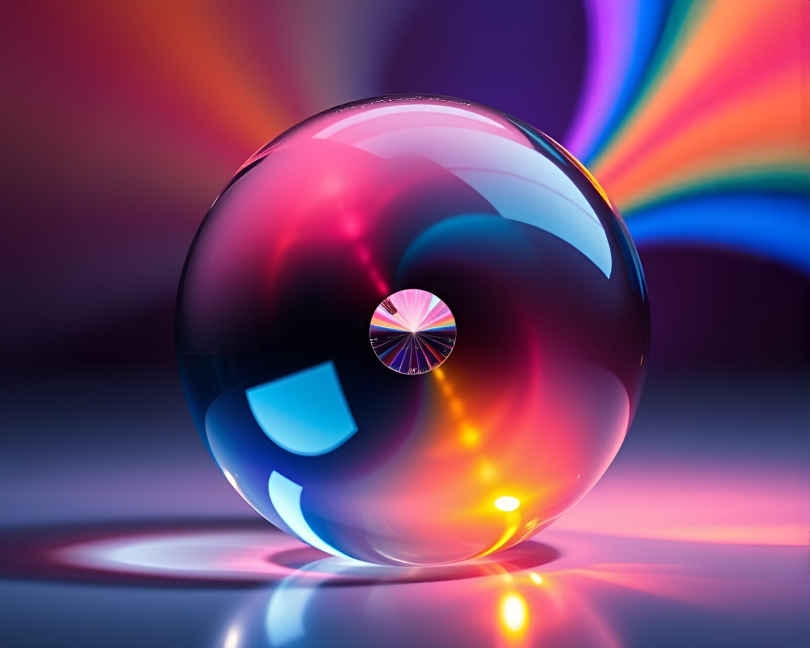 Glowing glass orb within intricate spiral composition