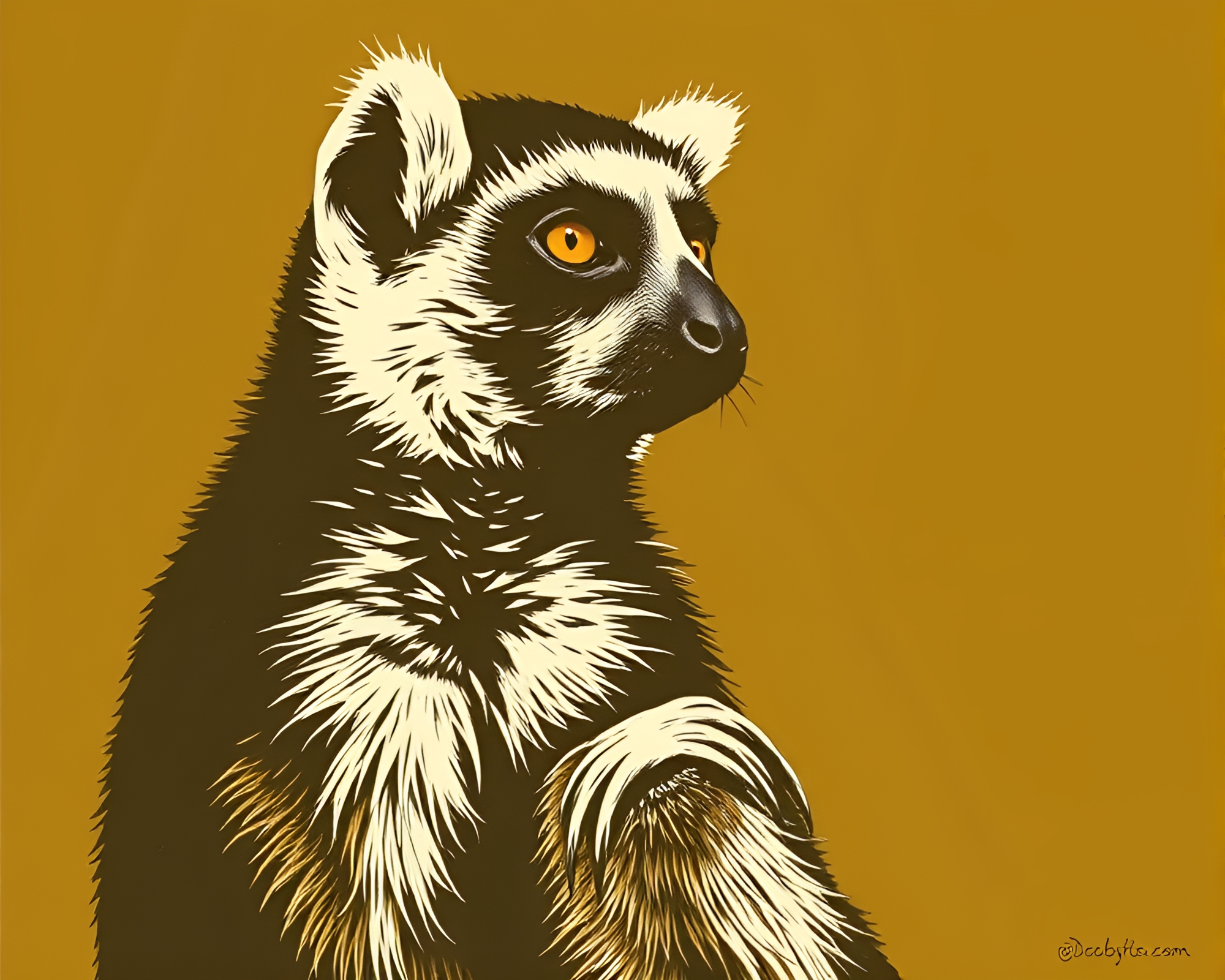Whimsical Lemur in Linocut Print Style – free AI stock image