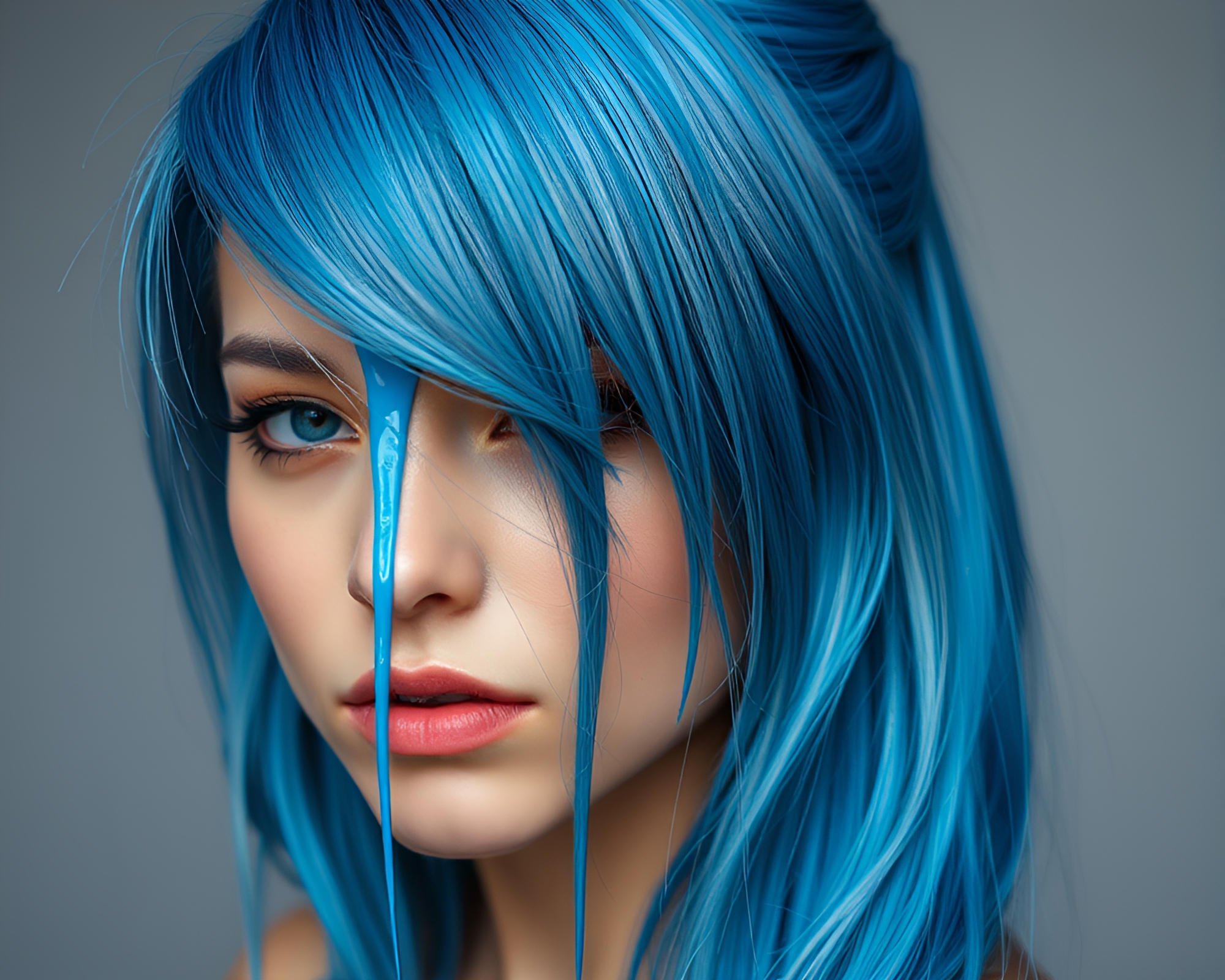 Time Traveler Unraveling in Steel-Blue Paint Drips – free AI stock image