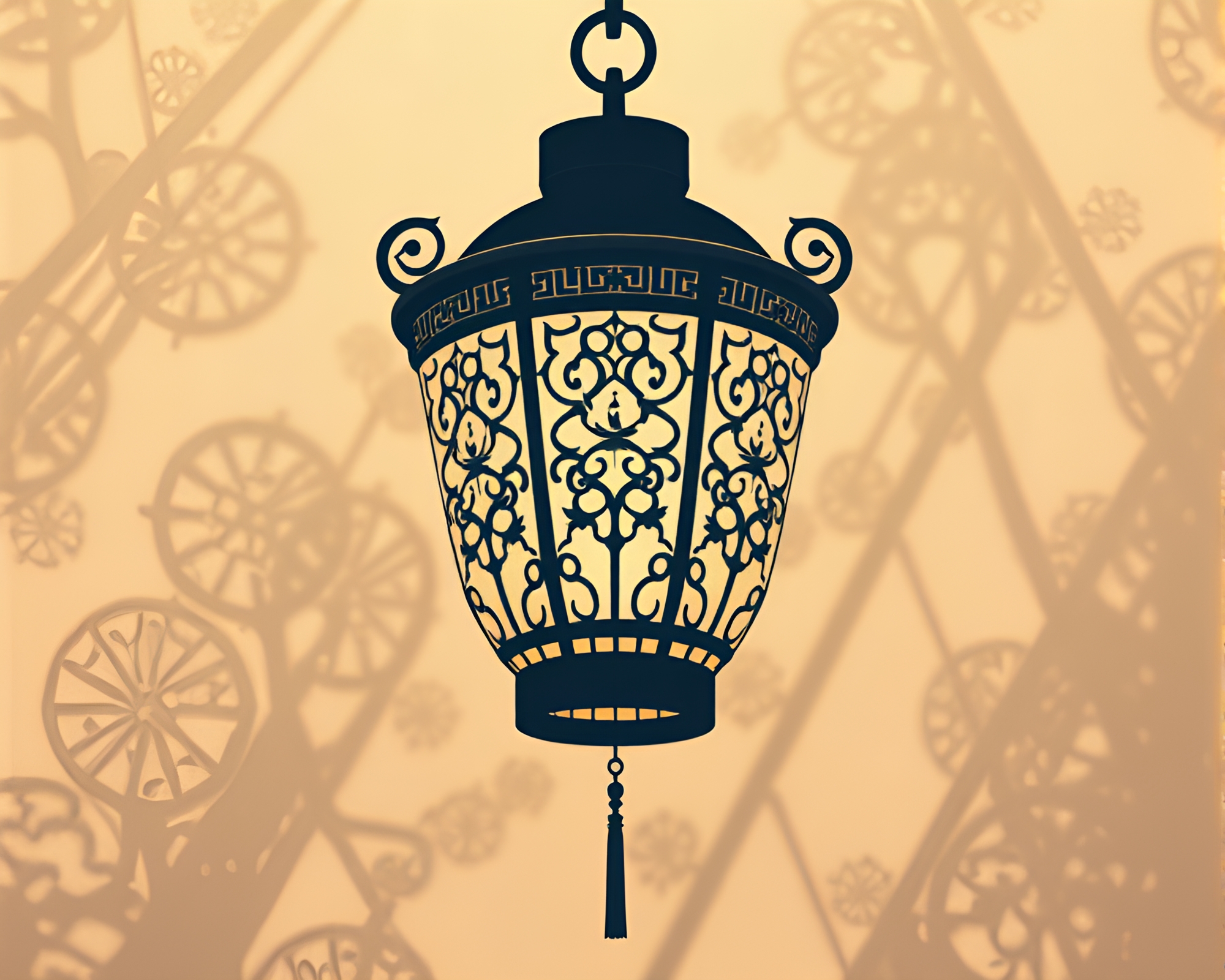 Ethereal Futuristic Lantern Patterns Illuminated Shadows – free AI stock image