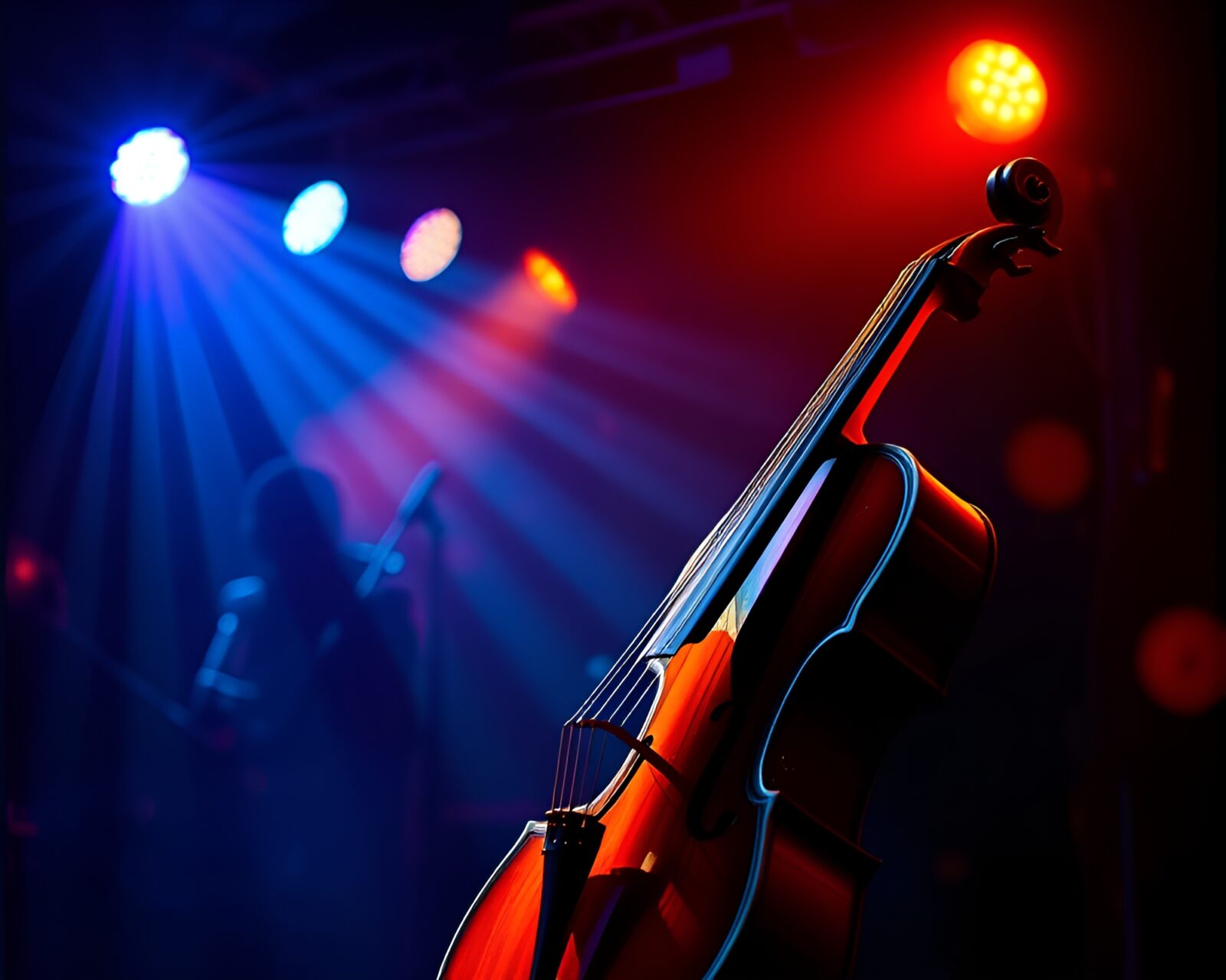 Vector art of a violinist in vibrant club lights