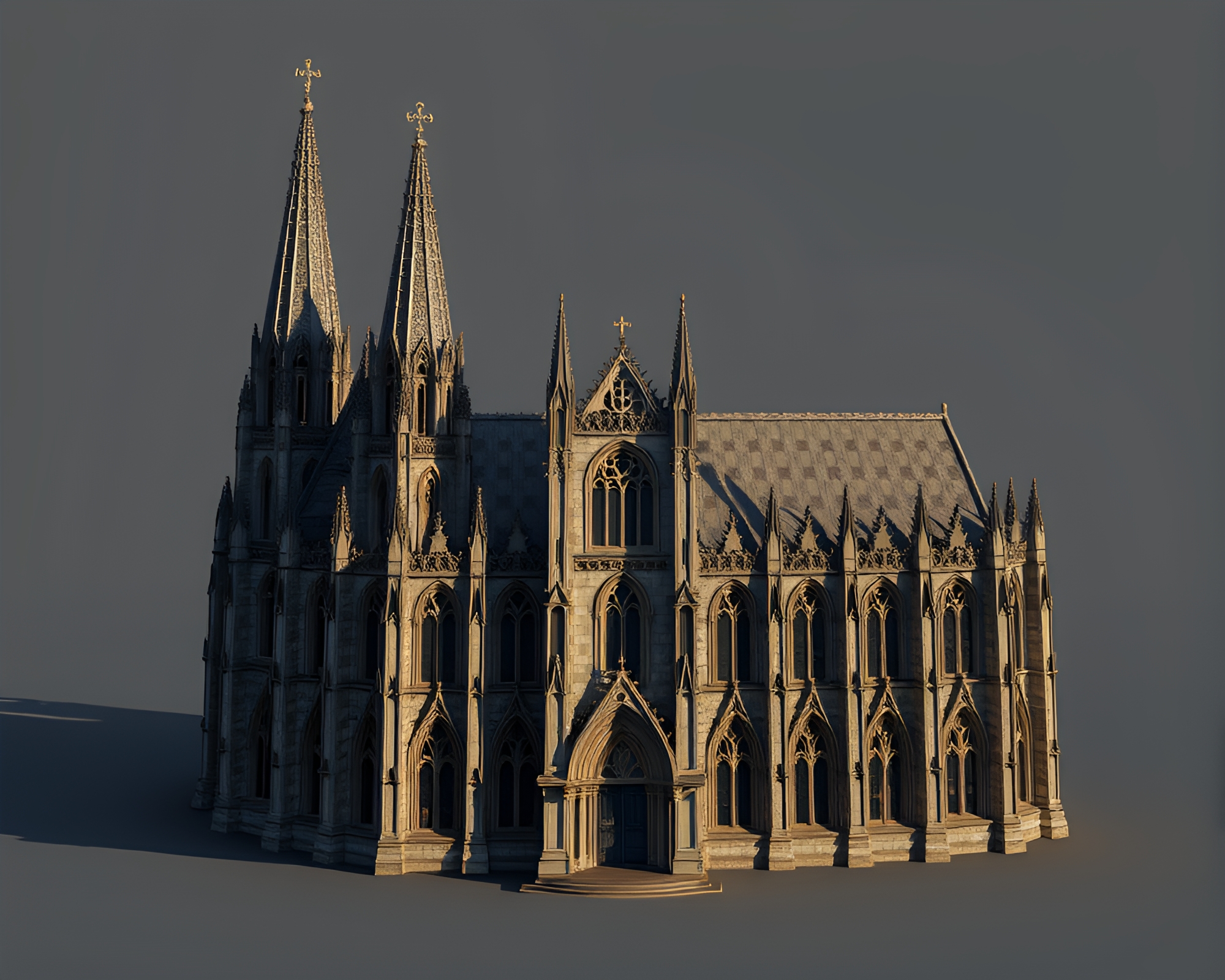 Gothic Cathedral in Muted Shadows 3D Render – free AI stock image