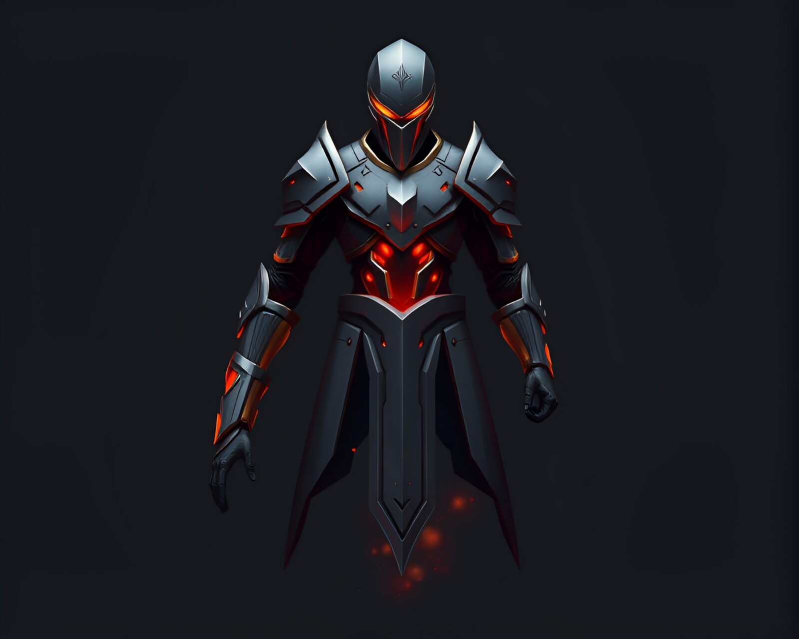 Minimalist design of a villager in armor surrounded by floating embers