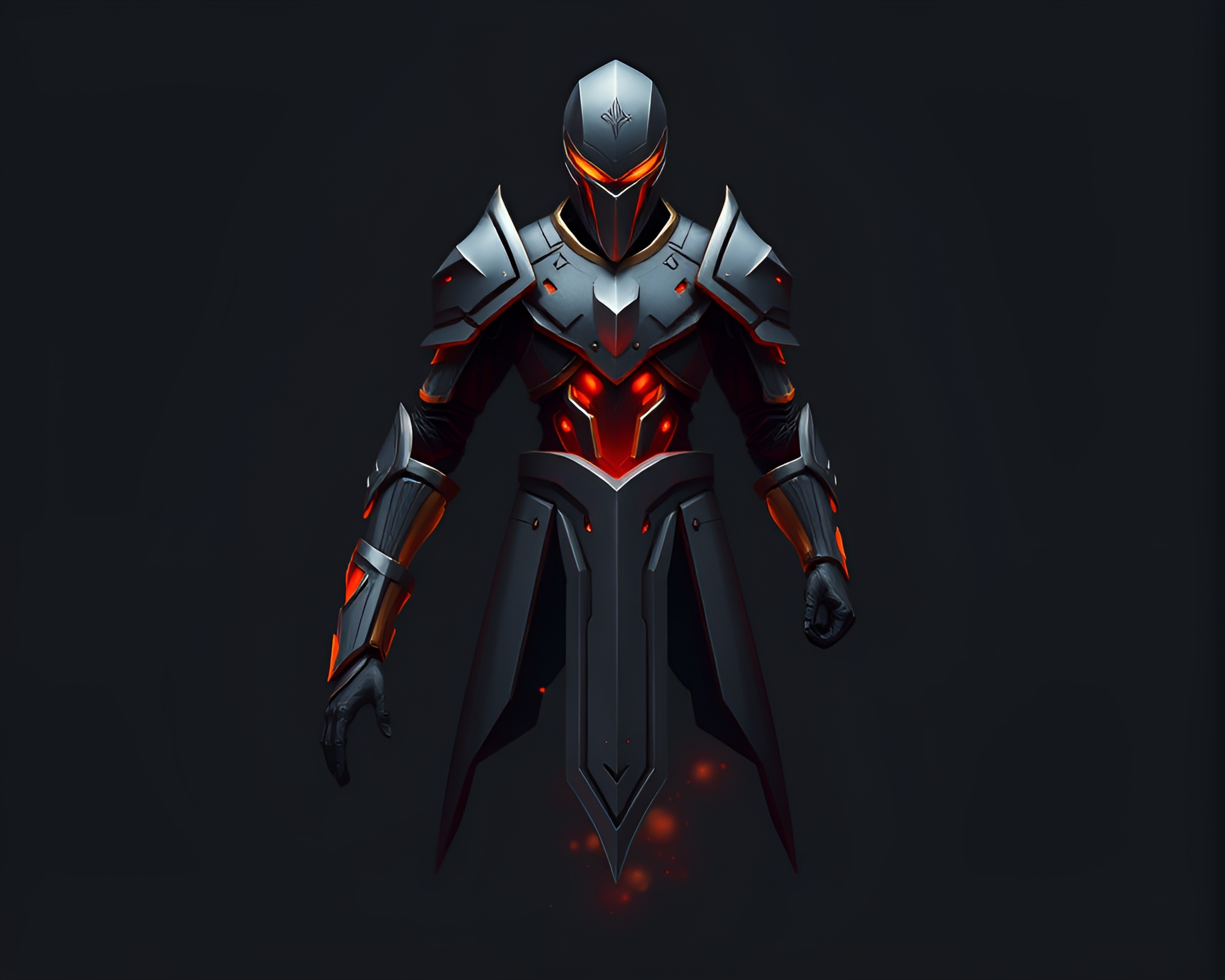 Floating Embers Villager in Matte Armored Minimalist Landscape – free AI stock image