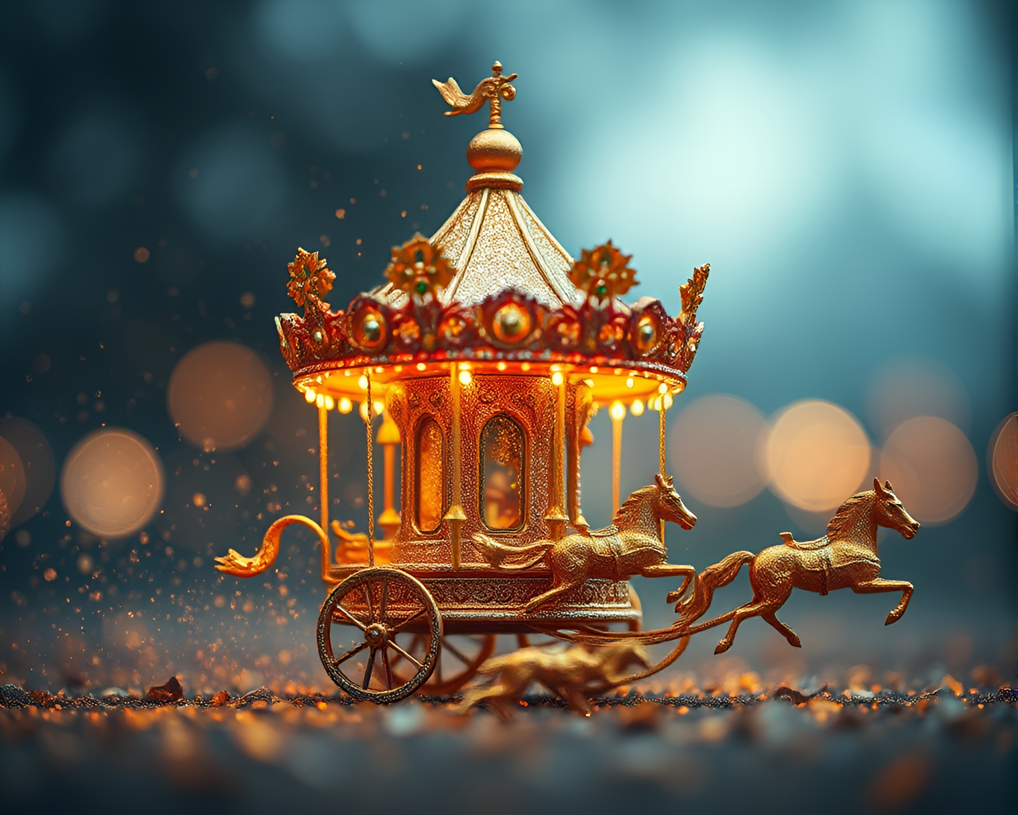 Glistening Chariot in Miniature Glitter World – free AI stock image