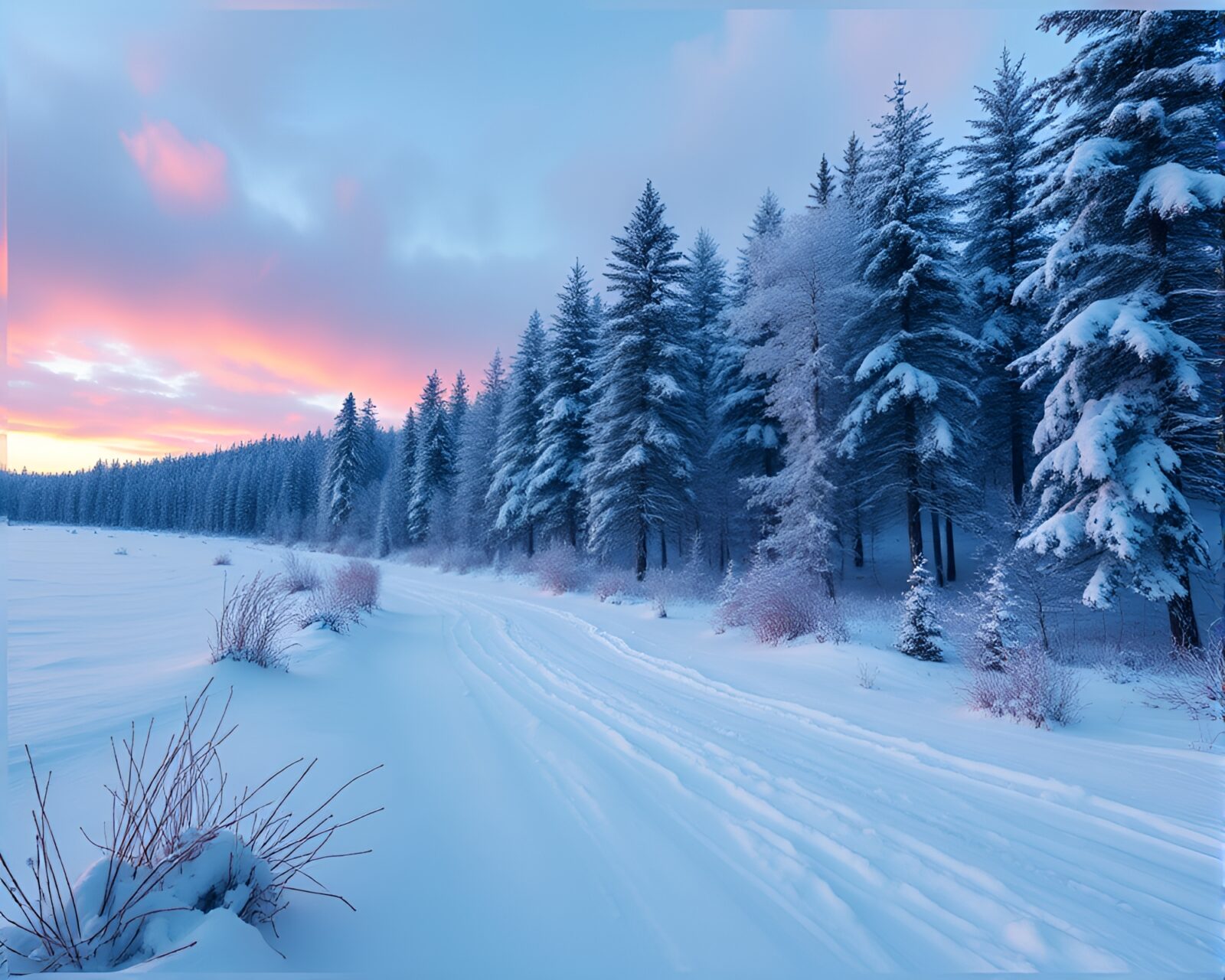 Gorgeous panoramic view of a triadic winter wonderland scene
