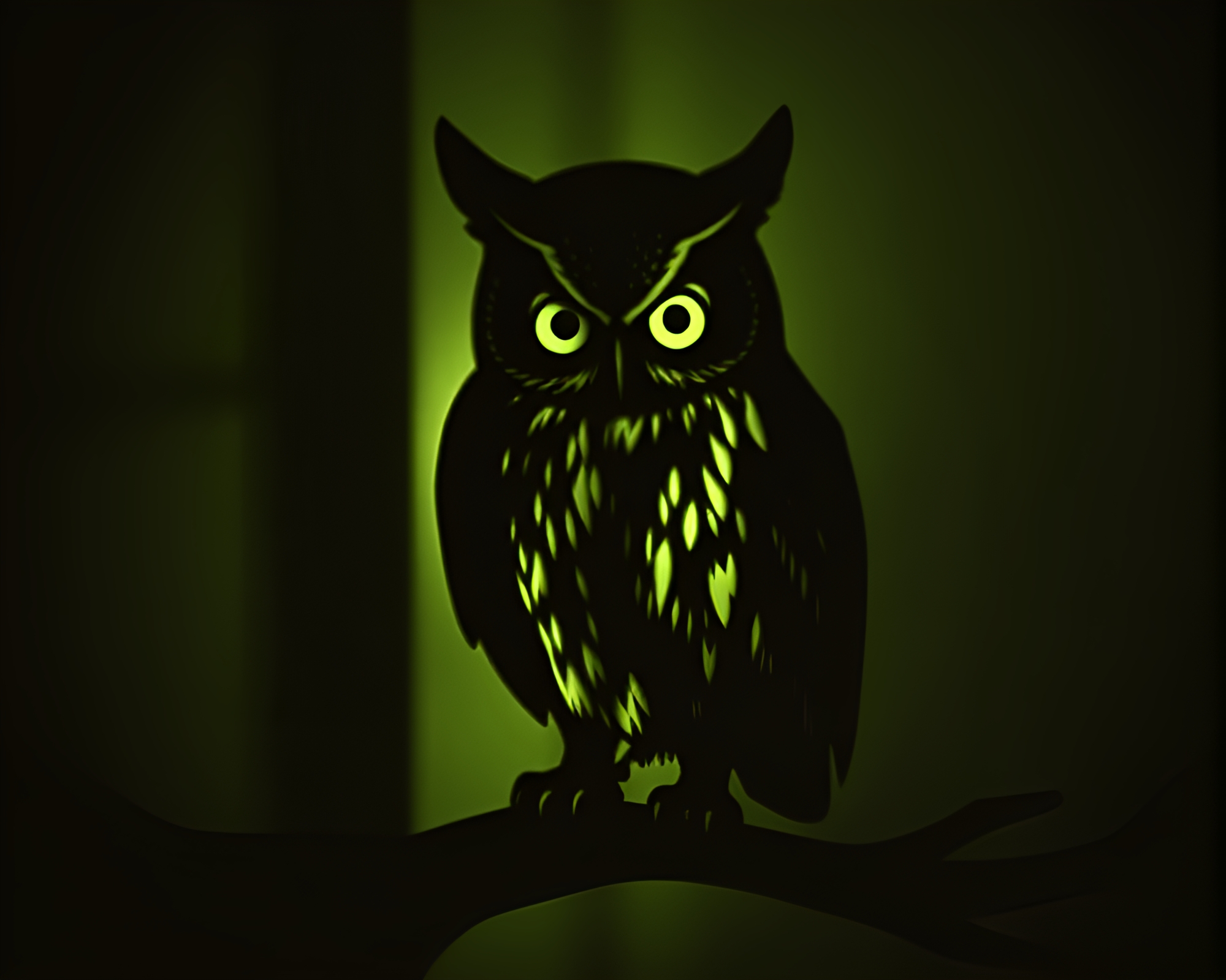 Clockwork Owl Casting Stencil Shadows in VHS Distortion – free AI stock image