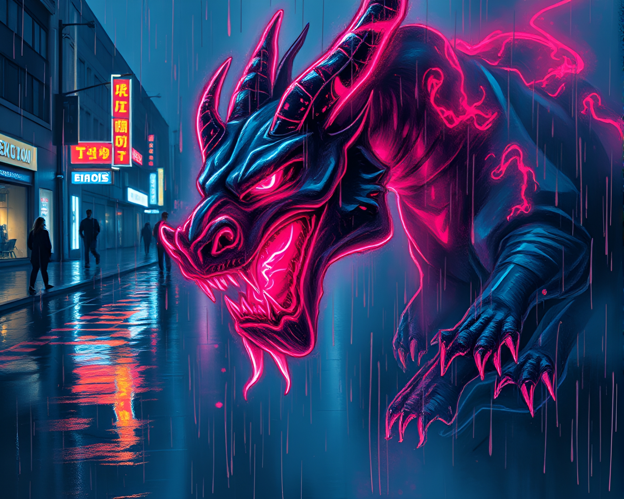 Cerberus in Neon Rain – free AI stock image