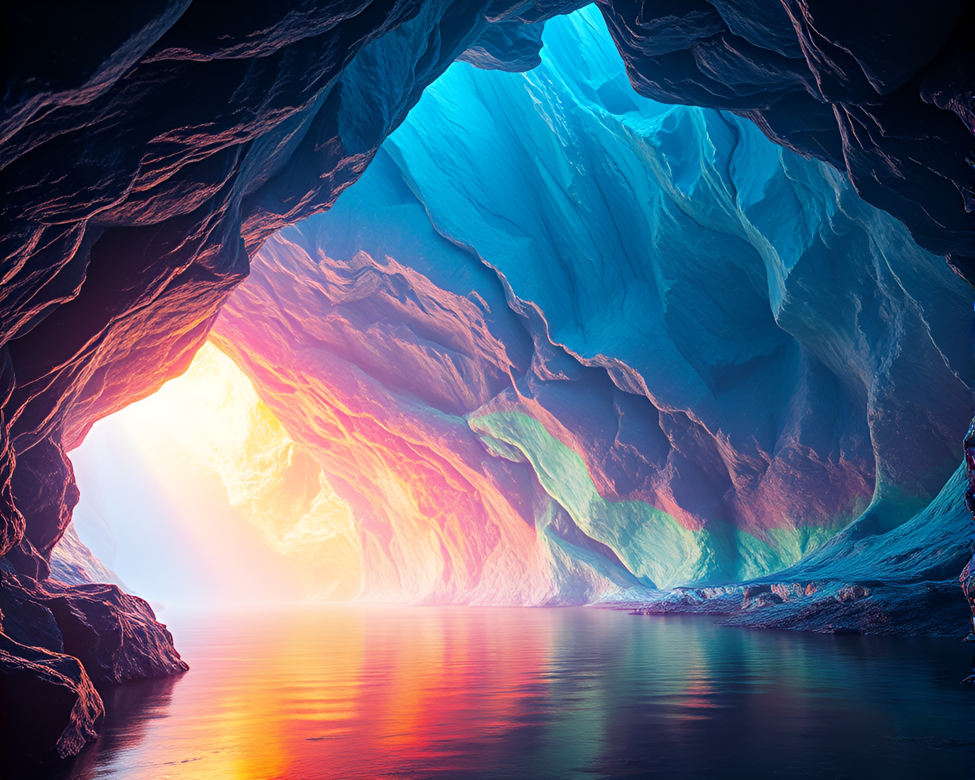 Dynamic Glacial Cave with Cosmic Rainbow – free AI stock image