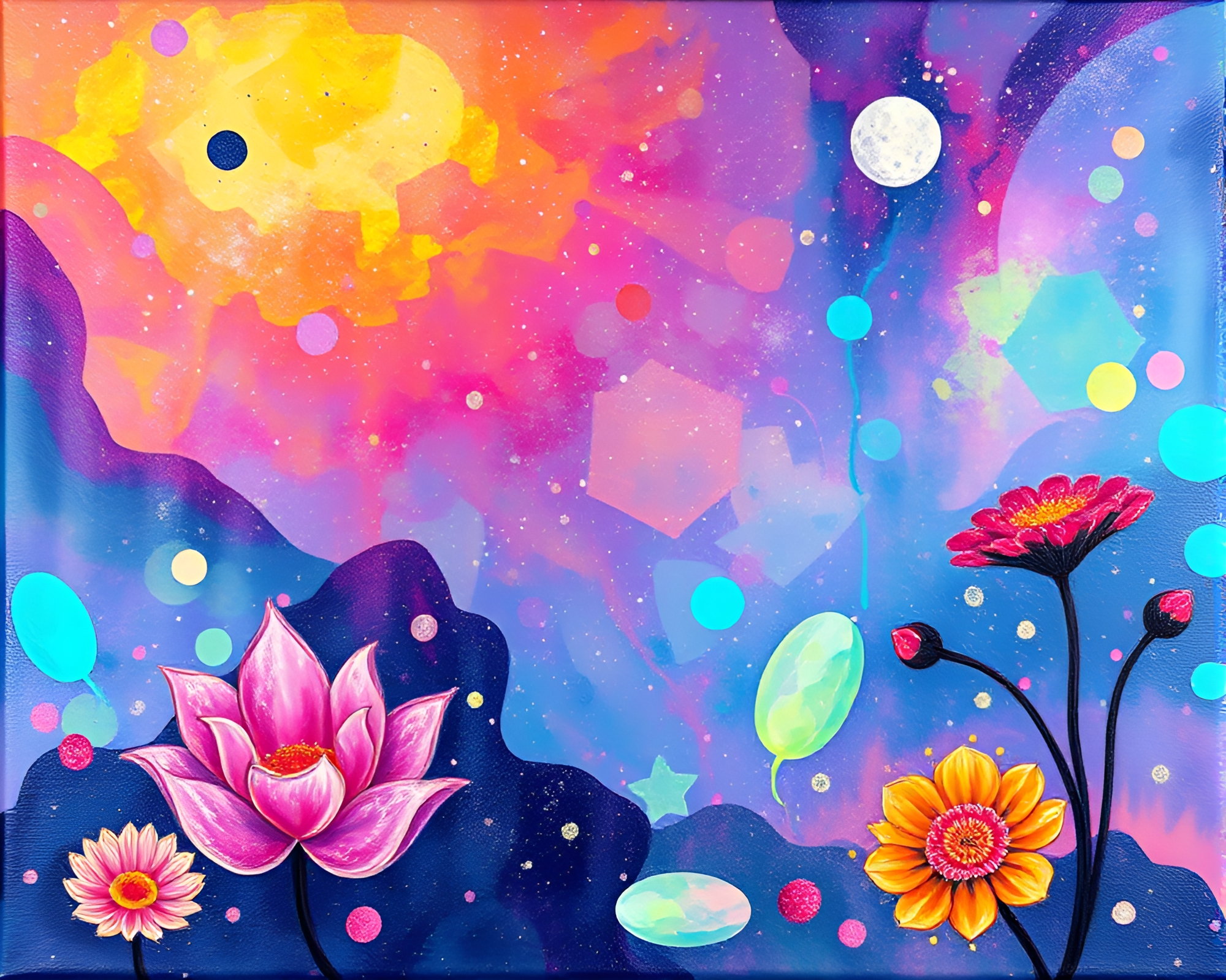 Zen garden iridescence: Galaxy-inspired soap film – free AI stock image