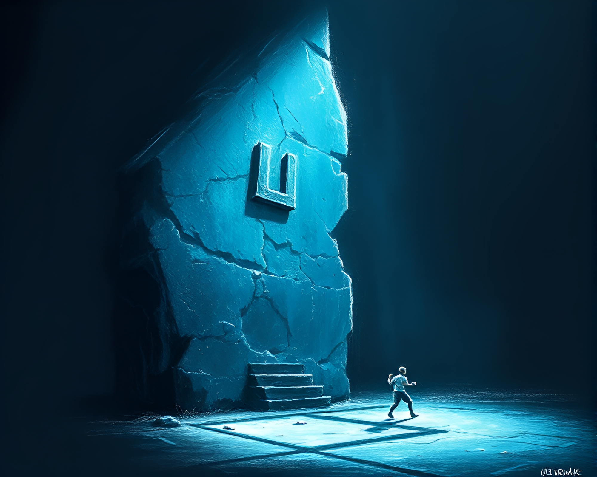 Ethereal Glowing Rune Stone with Dramatic Chalk Drawing – free AI stock image