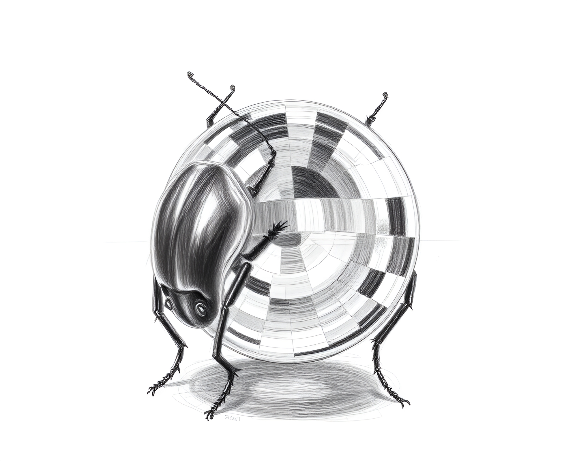 Surreal Beetle Disco Ball Glass Reflection Sketch – free AI stock image