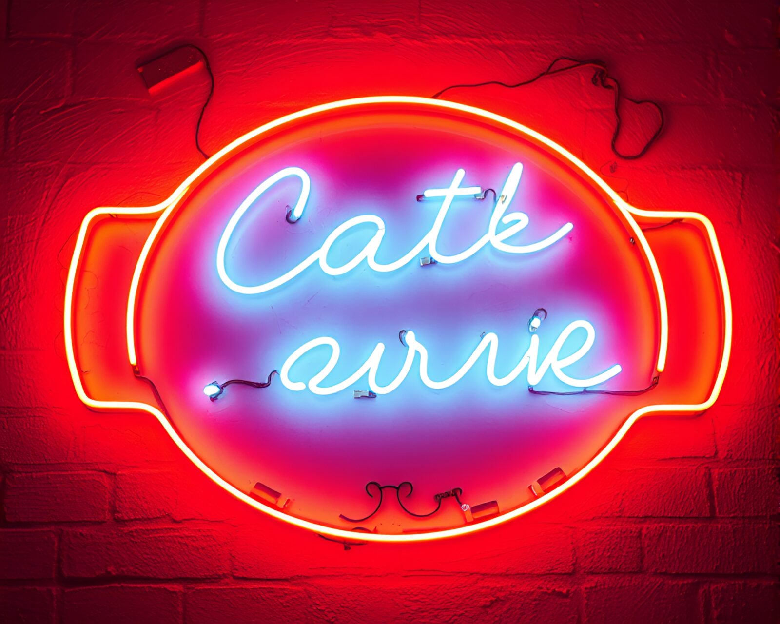 Vibrant neon sign glowing against warm earthy hues fresco