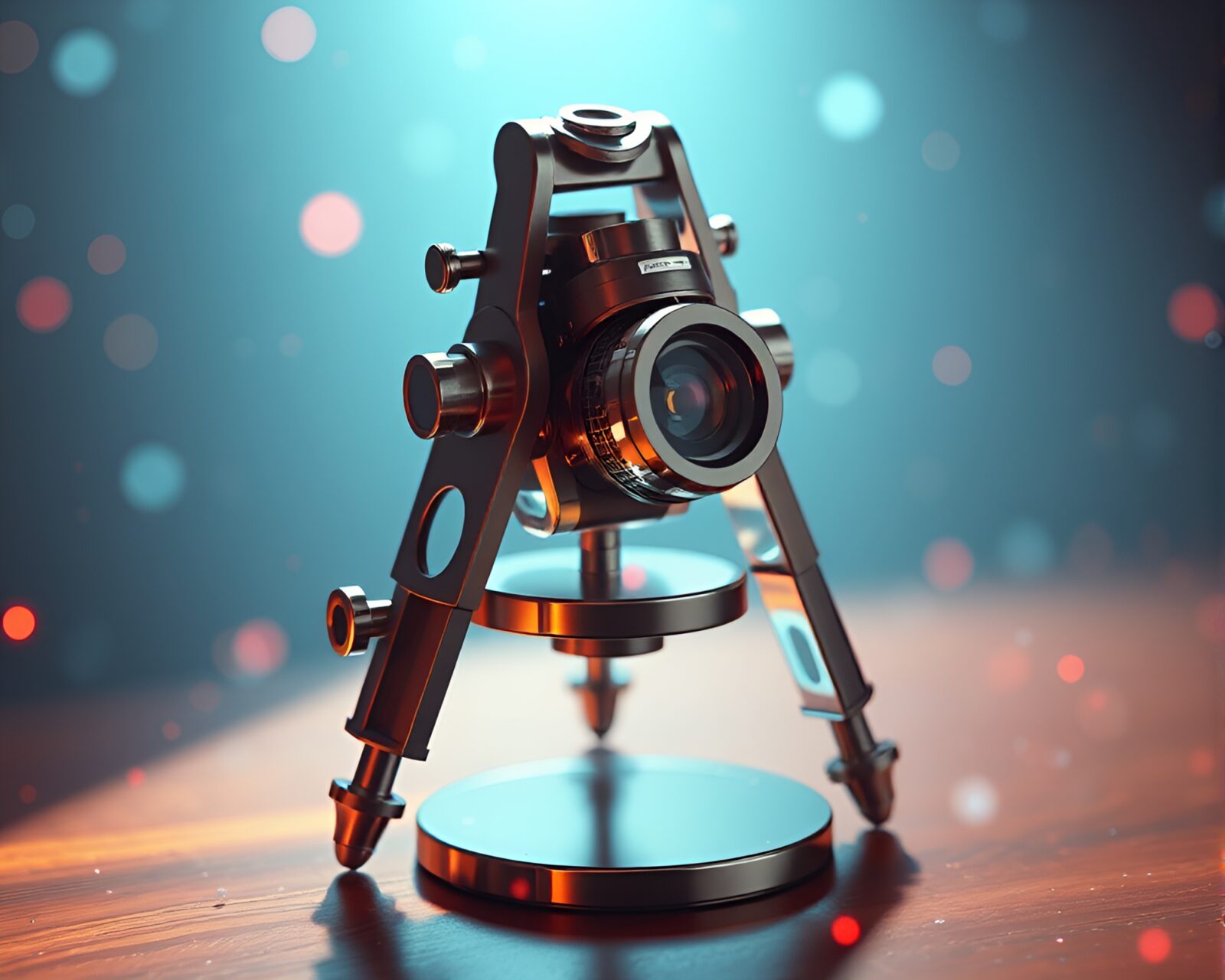 Low-poly 3D render of antique sextant with hologram specks