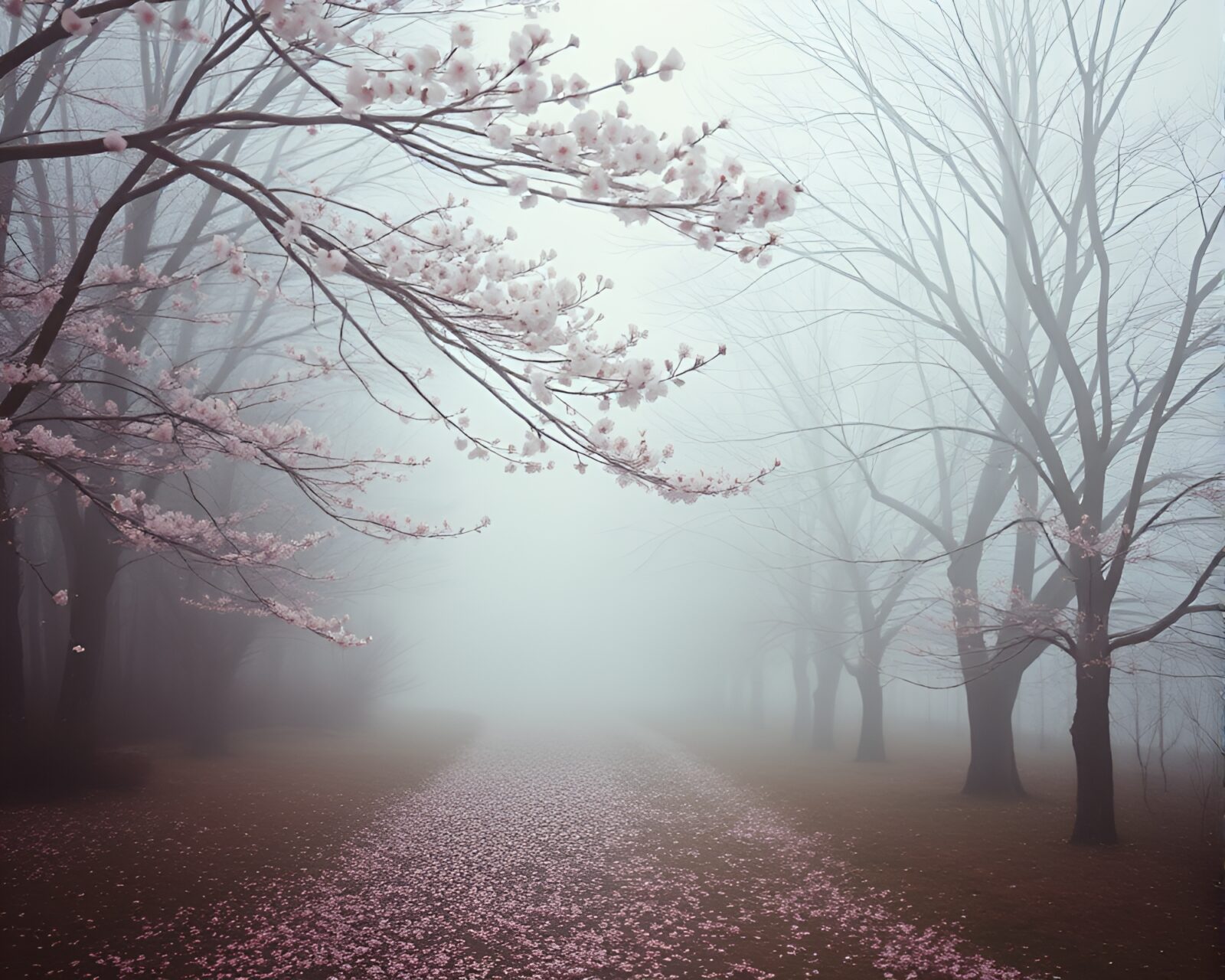 Majestic tree in a copper-toned foggy forest