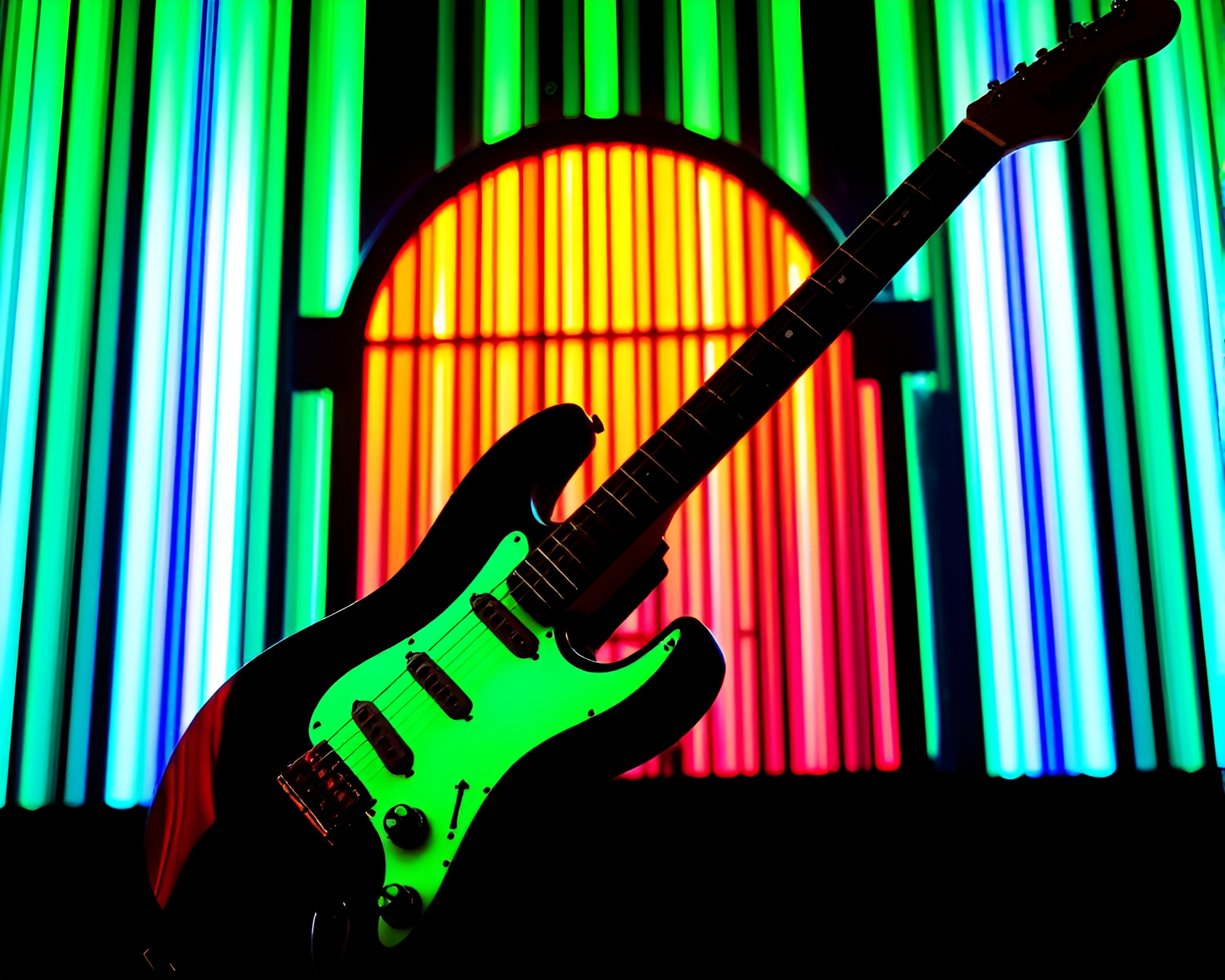 Guitar Barcode Stripe Illuminated by Ultraviolet Light – free AI stock image