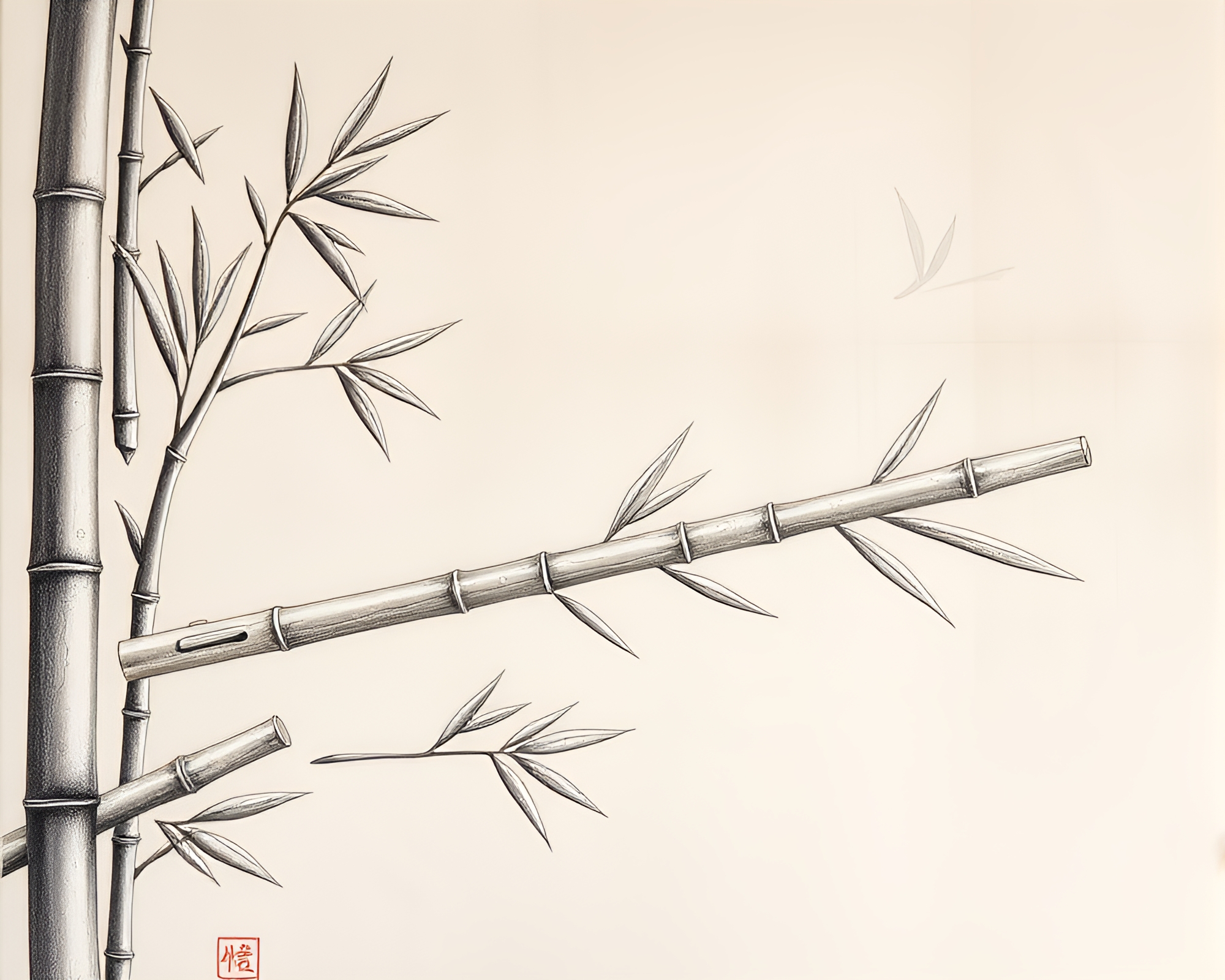 Bamboo Flute Engraved Mural: Pastel Melody Composition – free AI stock image