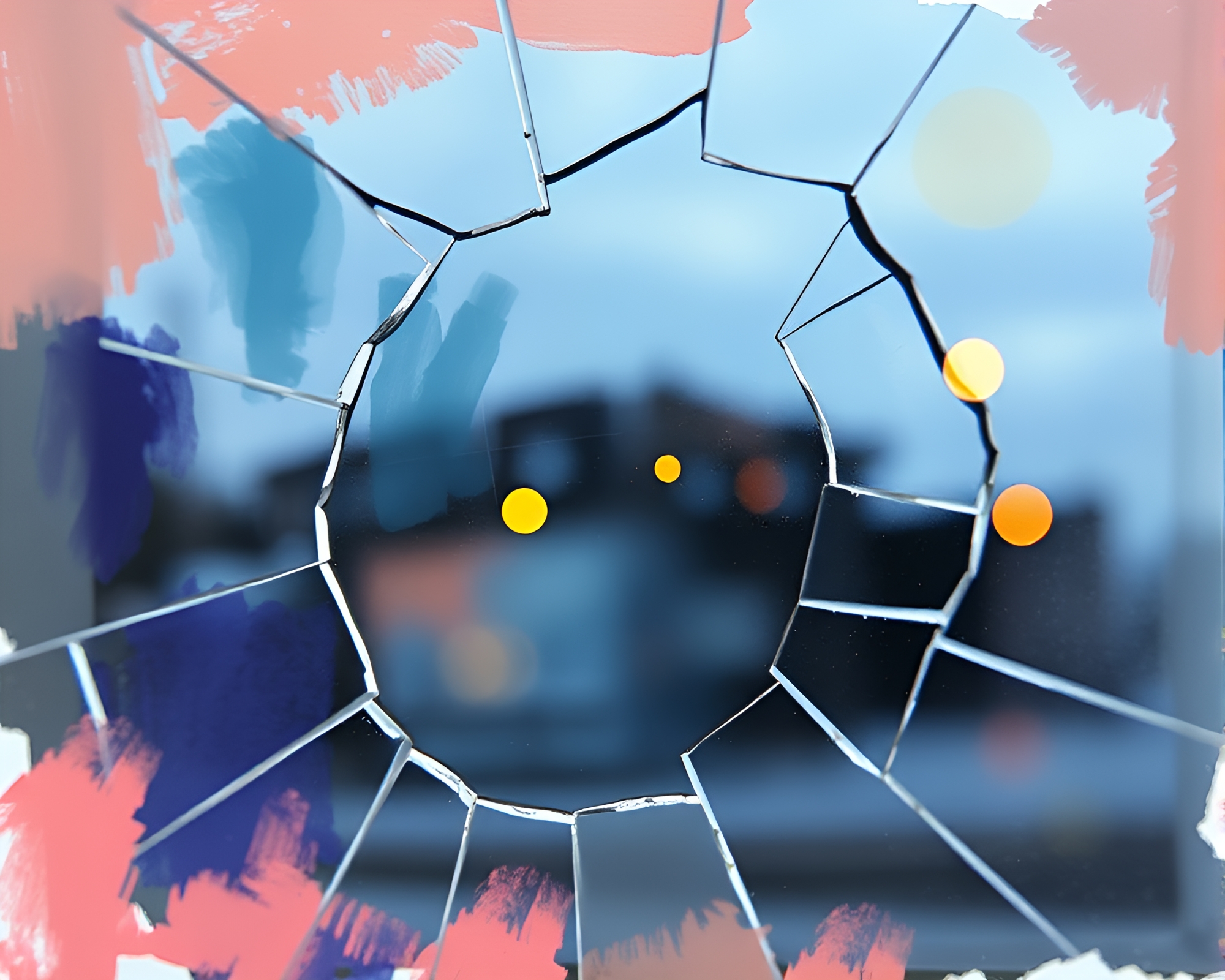 Android Reflection Through Broken Glass Gouache Painting – free AI stock image