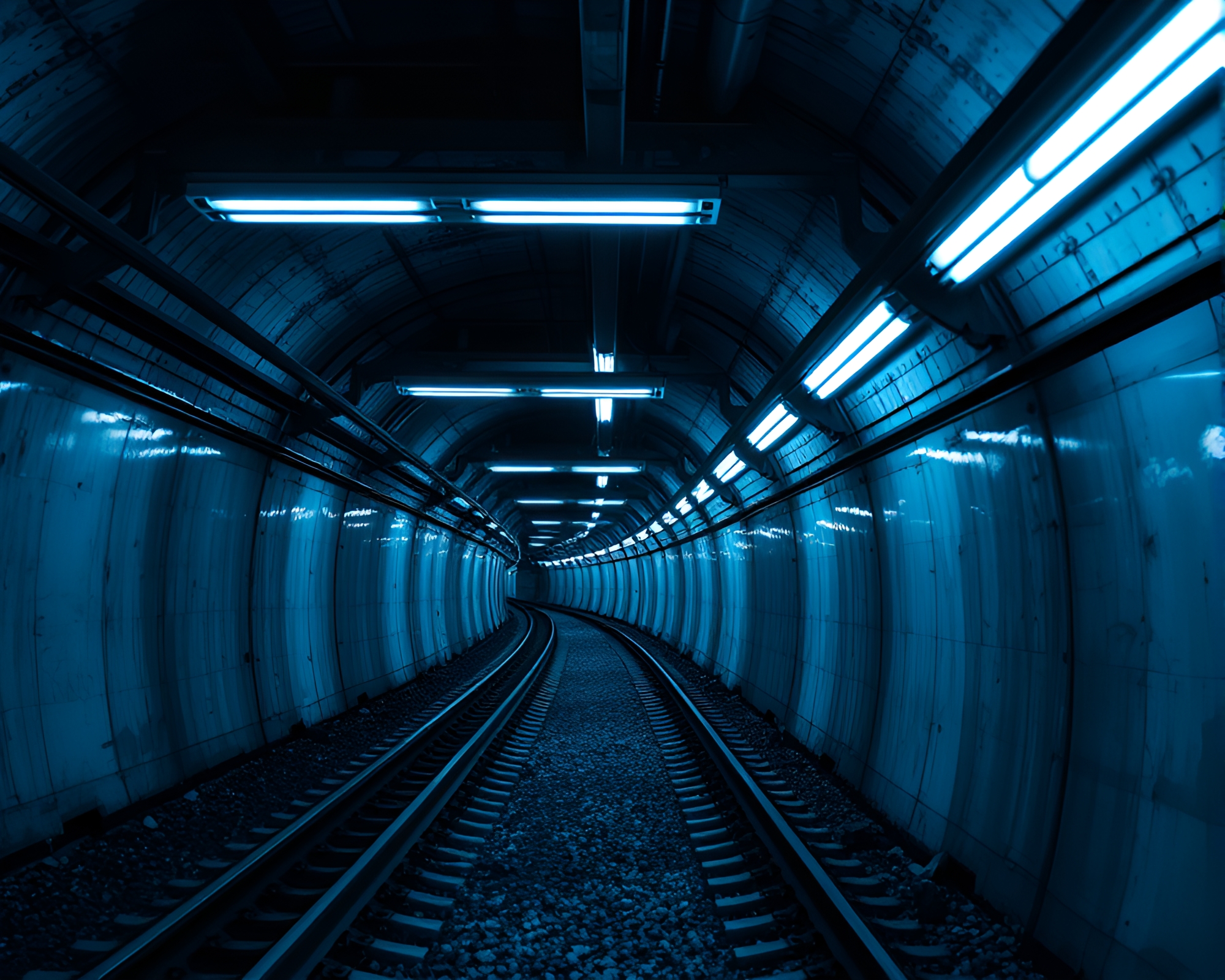 Steel-Blue Underground Bunker Train Light Trails – free AI stock image