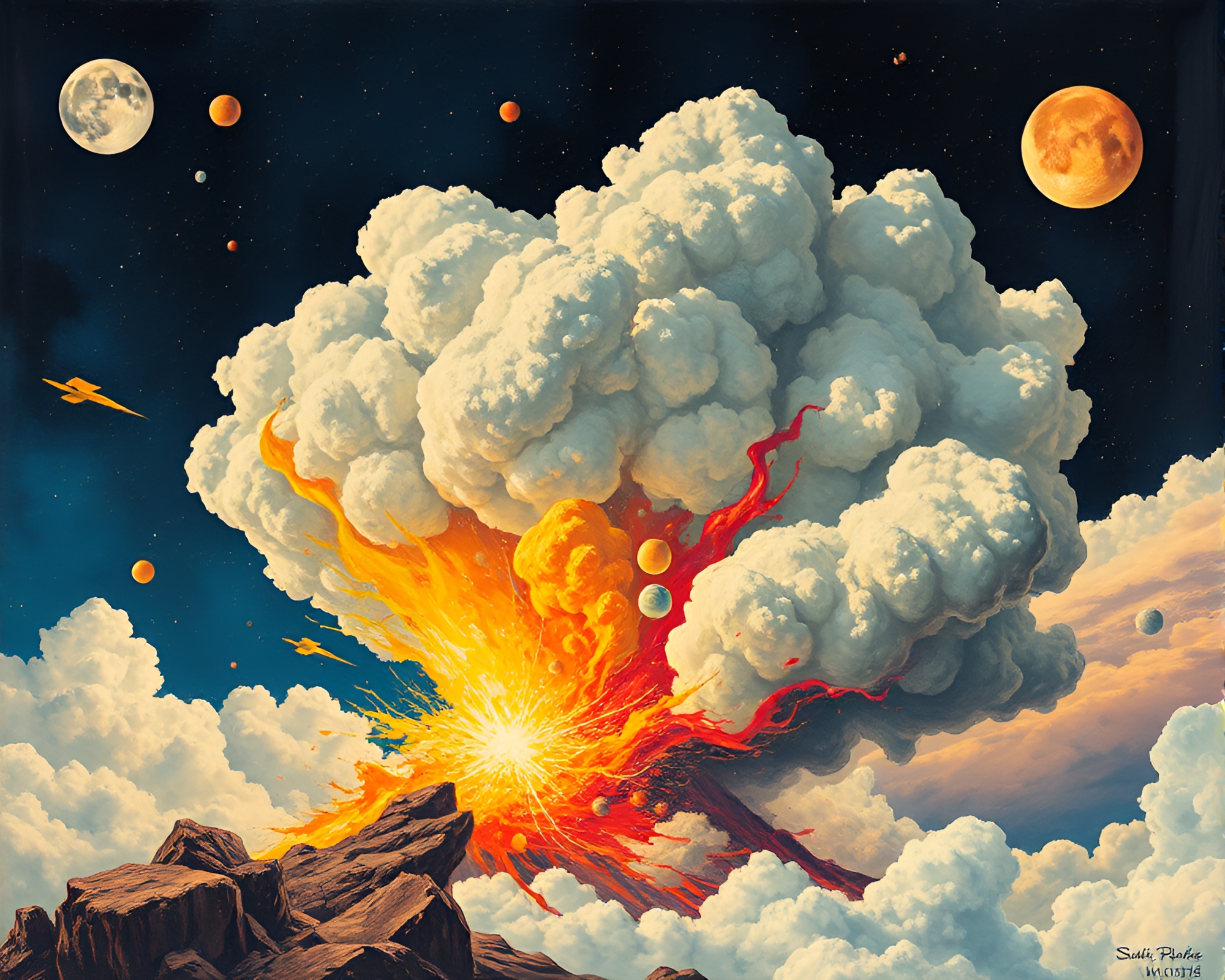 Explosion Cloud Illuminating Glowing Rune Stone Surrealism – free AI stock image