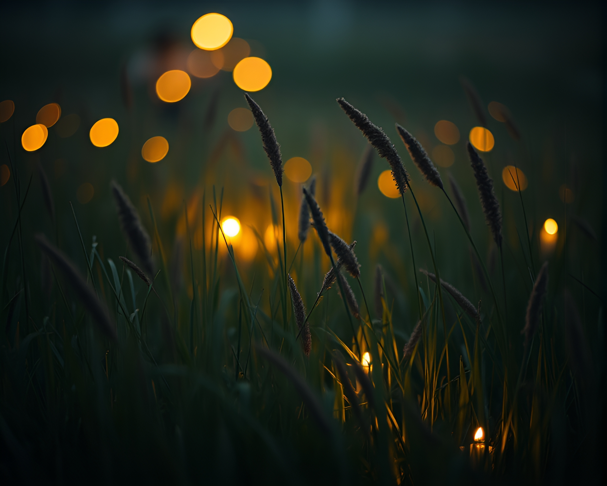 Savannah Grass Candlelit Grid Overlay Composition – free AI stock image
