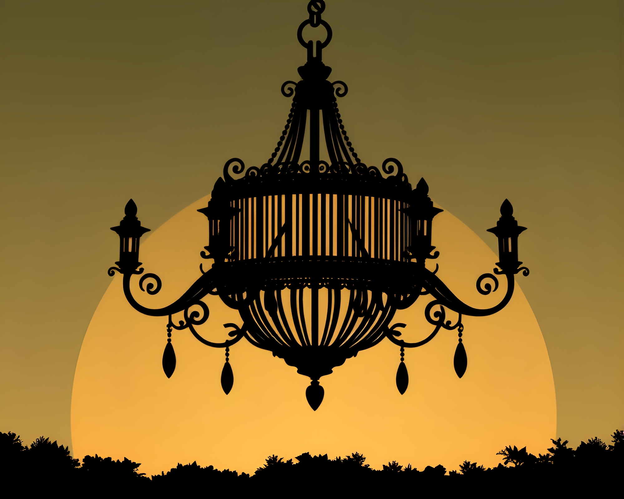 Victorian Chandelier Barcode Stripe Silhouette Illustration – free AI stock image