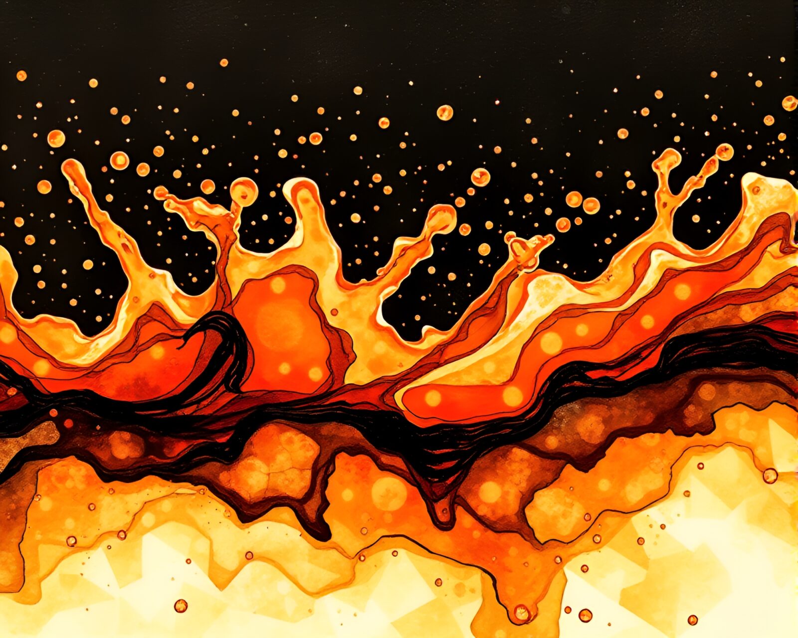 Mosaic-patterned crystal hovering in warm bonfire light