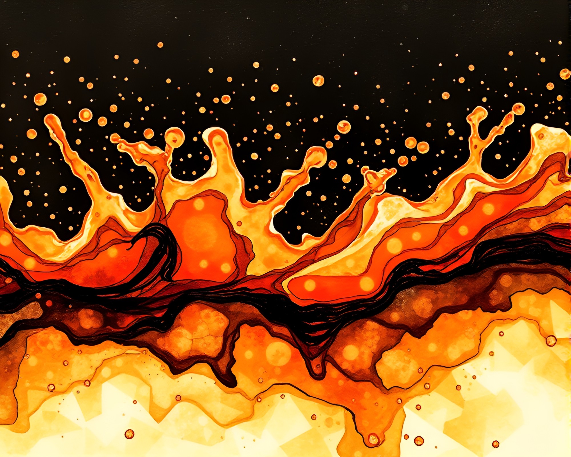 Floating crystal amidst fiery ink splashes – free AI stock image