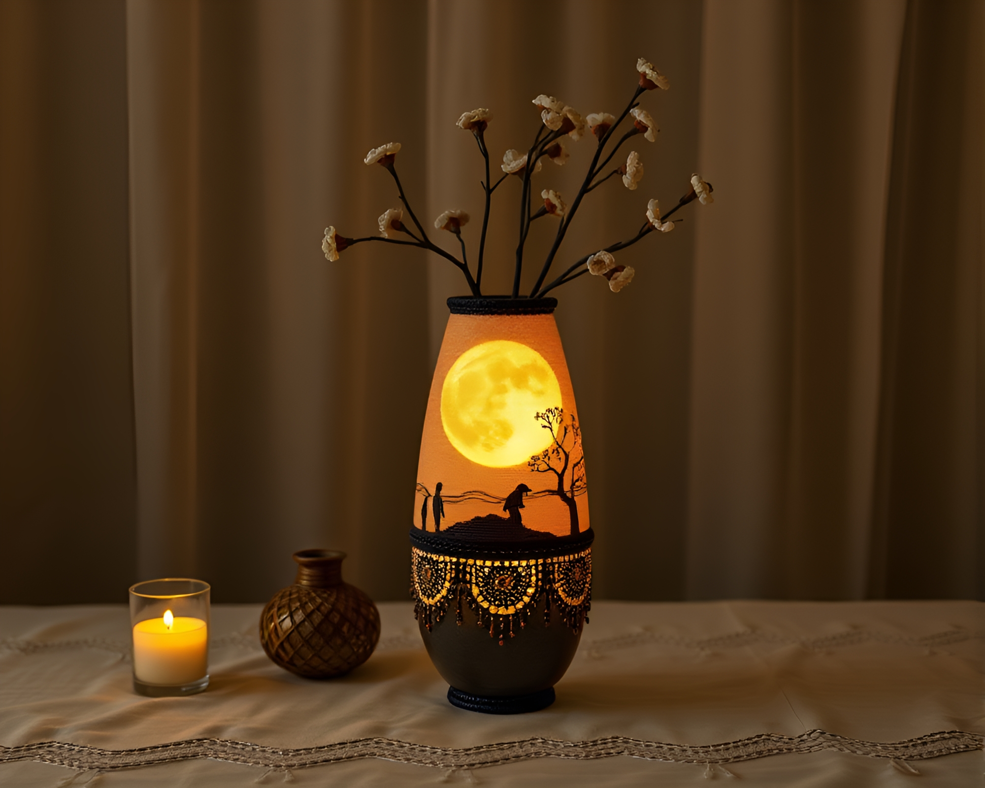 Moonlit Vase with Beadwork Accents – free AI stock image
