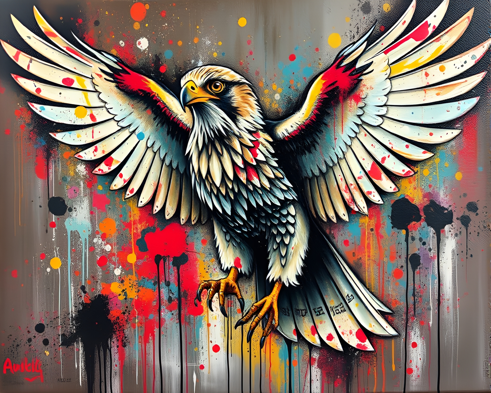 Falcon Street Art in Acrylic Splatter Graffiti Oasis – free AI stock image
