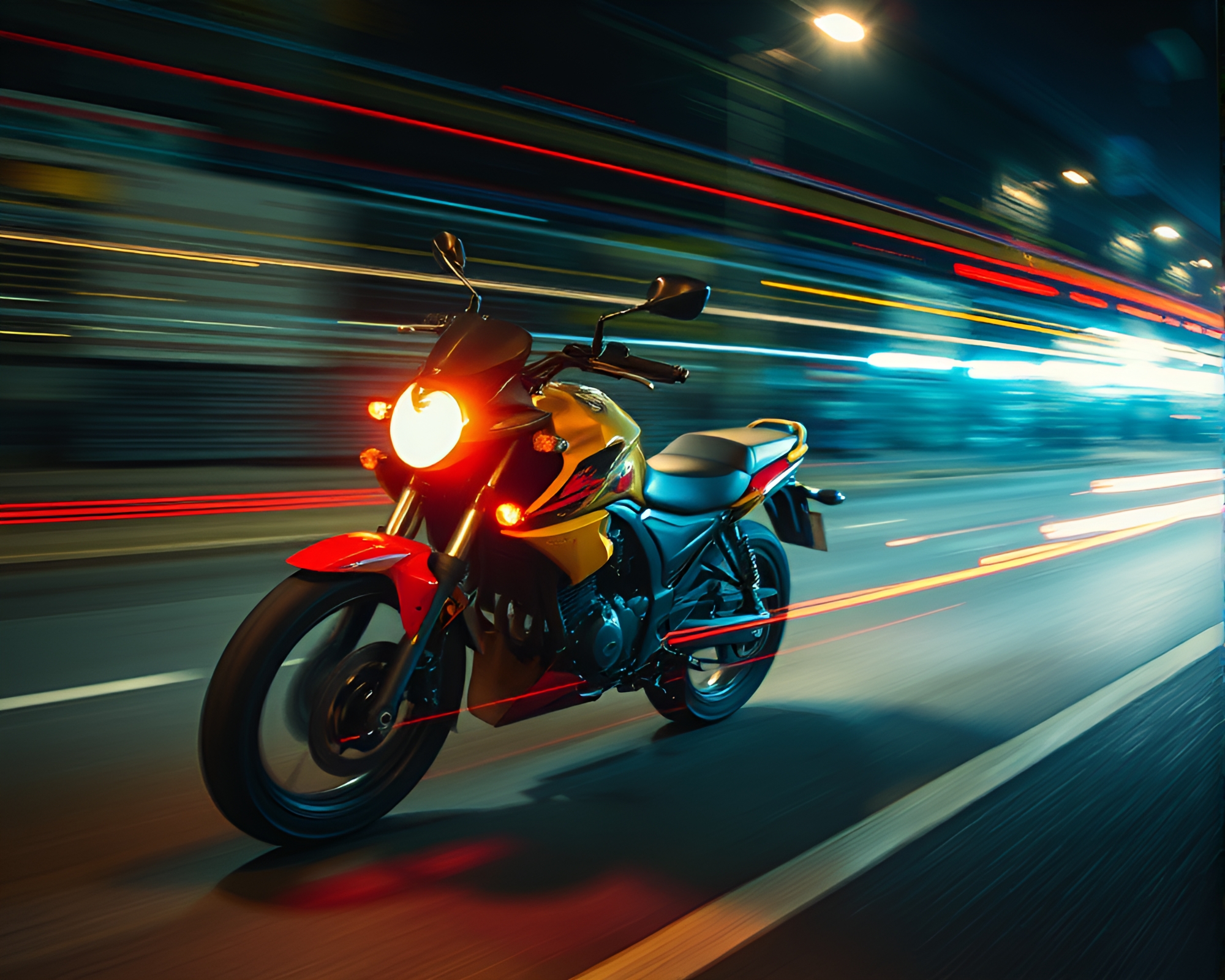 Gritty Motorcycle Light Trails Graffiti Art – free AI stock image