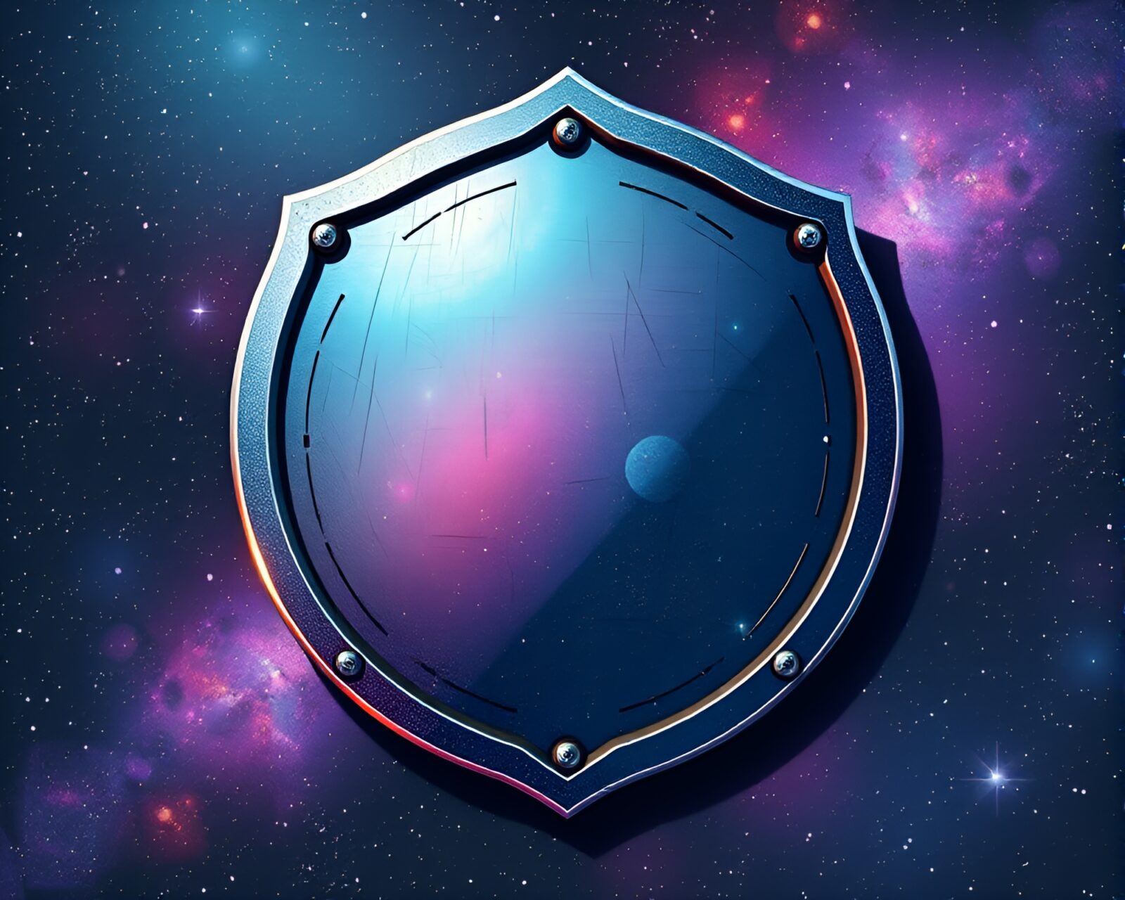 Colorful shield bathed in galaxy hues with toon shading