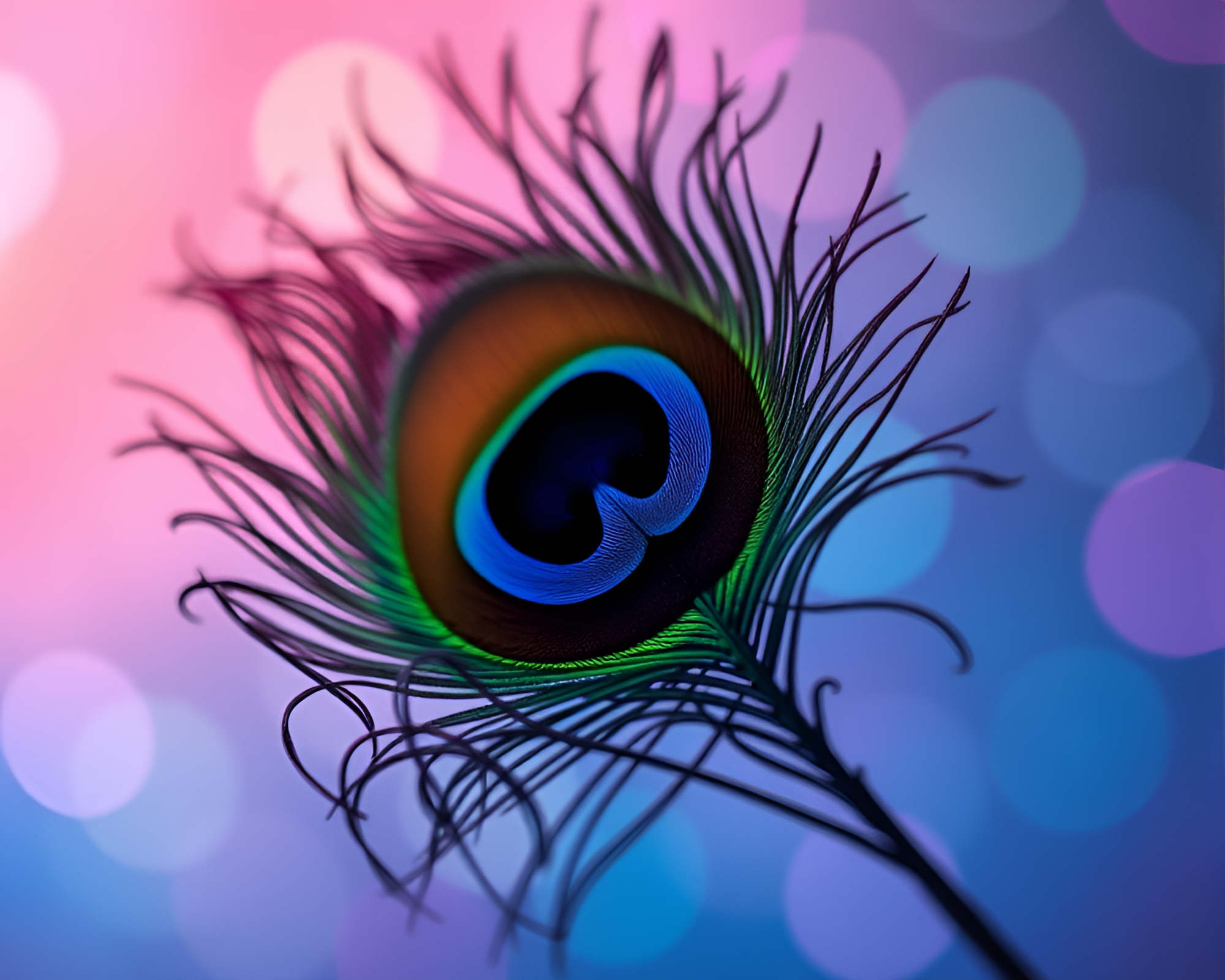 Peacock Feather Bokeh Glow Minimalist Composition – free AI stock image