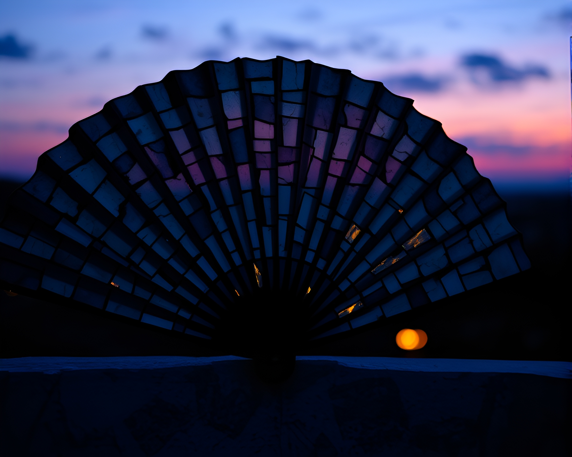 Twilight Hand-Painted Fan Mosaic Artwork – free AI stock image