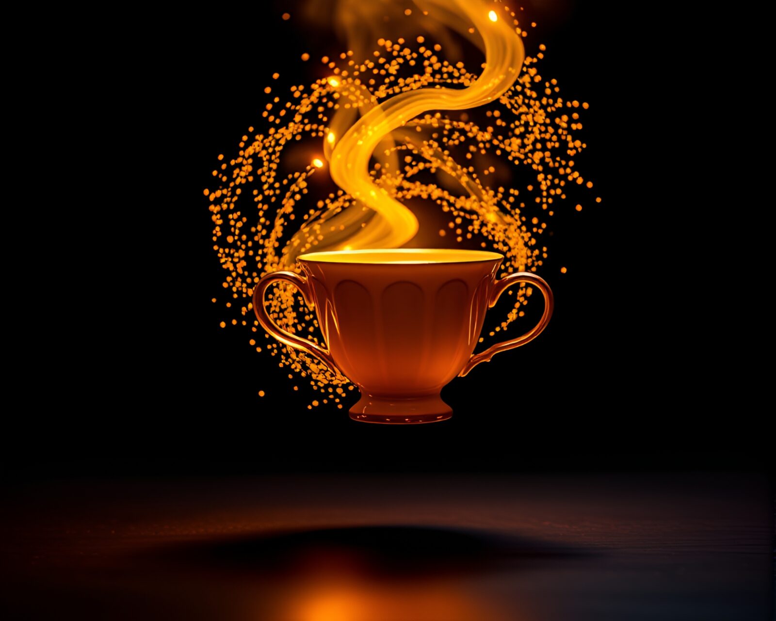 Golden spiral composition with floating tea cup in stop-motion style