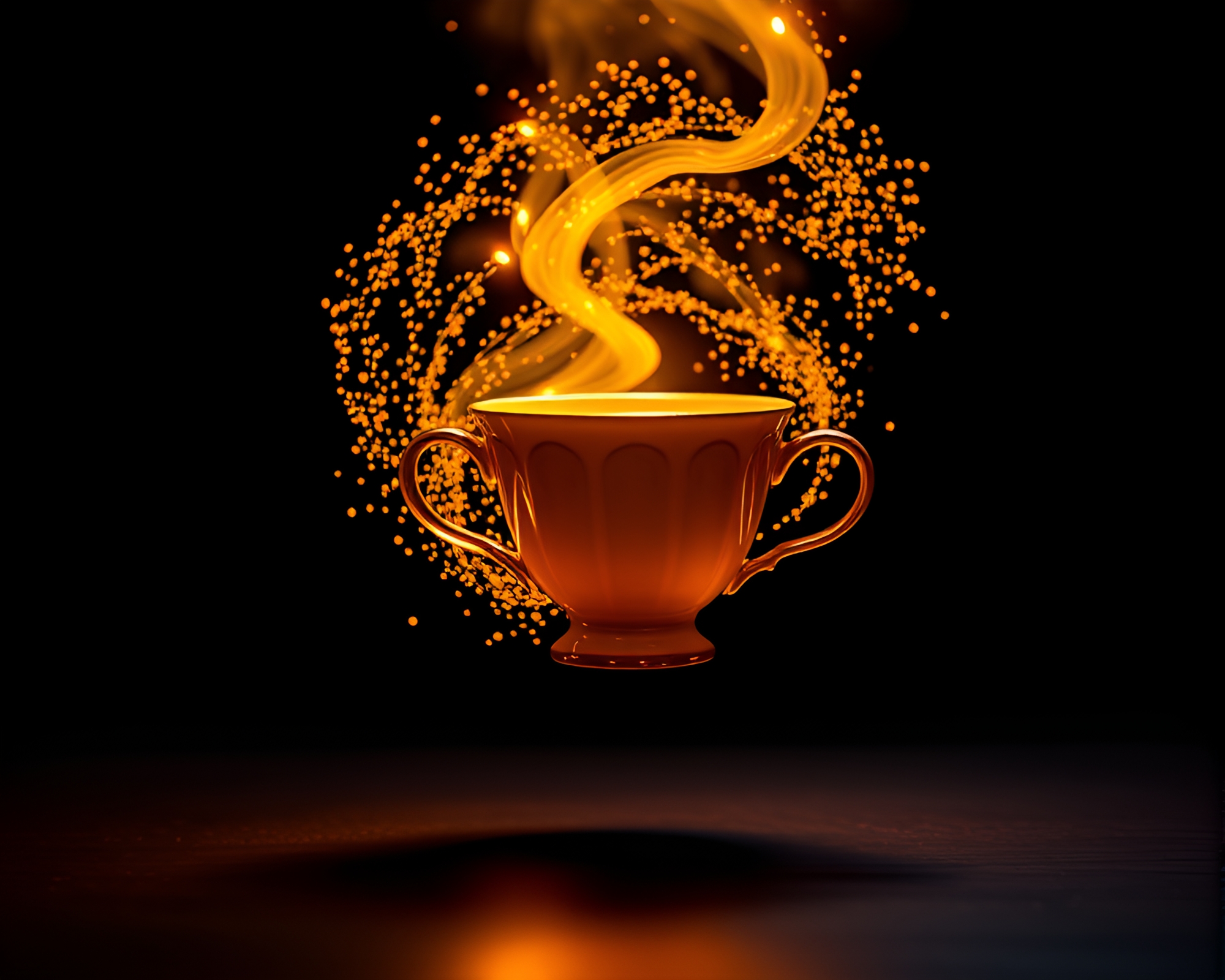 Spiraling Tea Cup in Torchlight Glow – free AI stock image